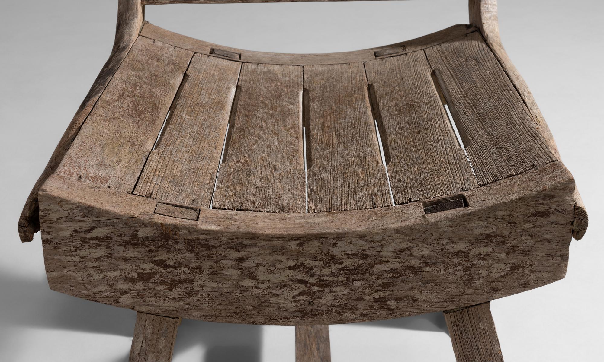 20th Century Primitive Weathered Oak Chair, England, circa 1910