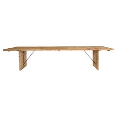 Primitive Weathered Wood Dining Table with Metal Supports