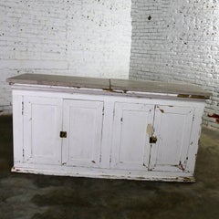 Primitive White Farmhouse Style Four-Doored Buffet Cabinet with Marble Top
