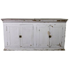 Primitive White Farmhouse Style Four-Doored Buffet Cabinet with Marble Top