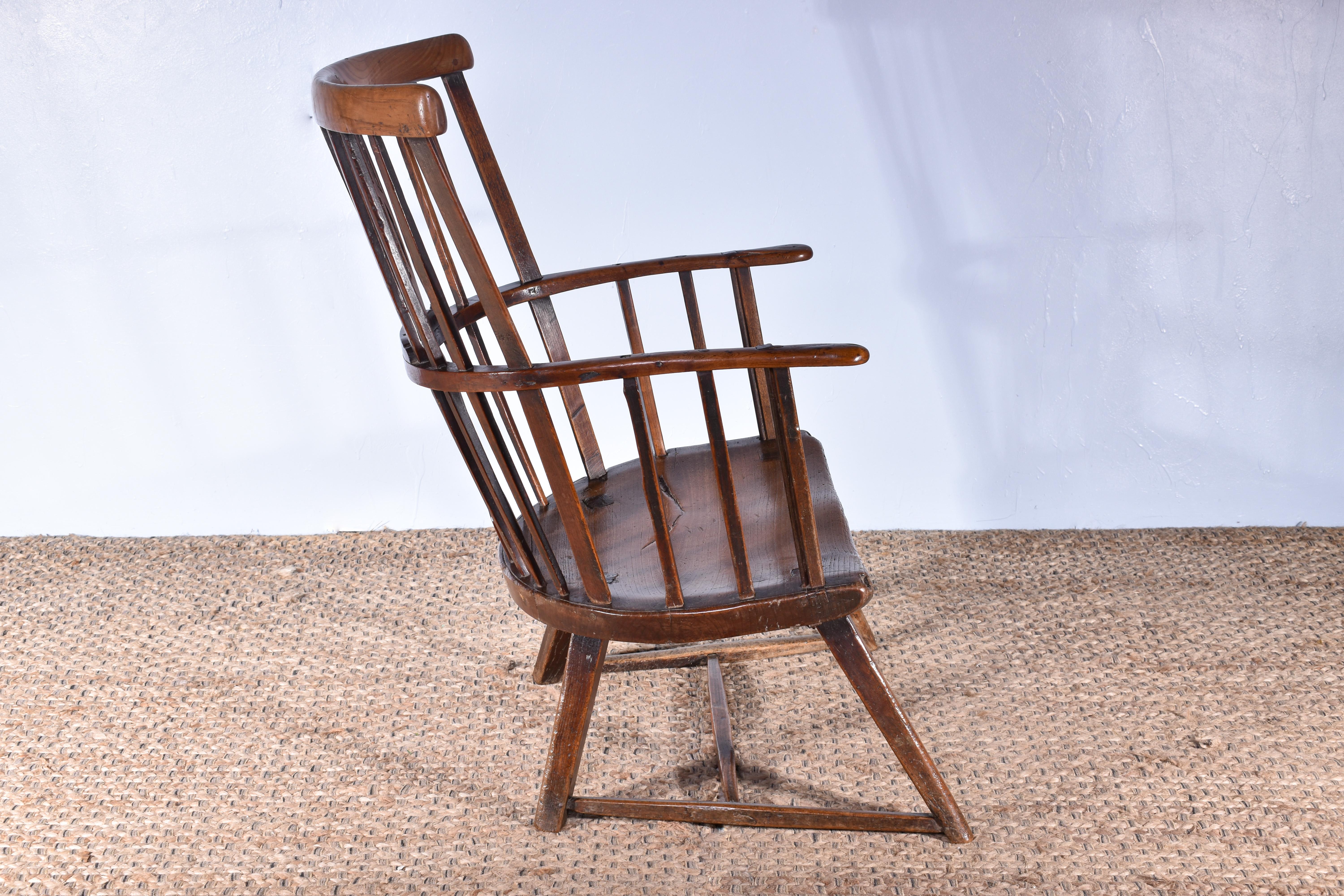 Hand-Crafted Primitive Windsor Armchair For Sale