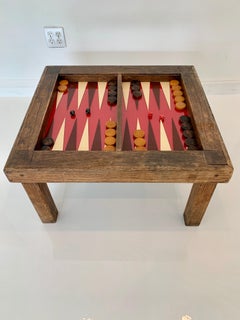 Primitive Wood and Glass Backgammon Table