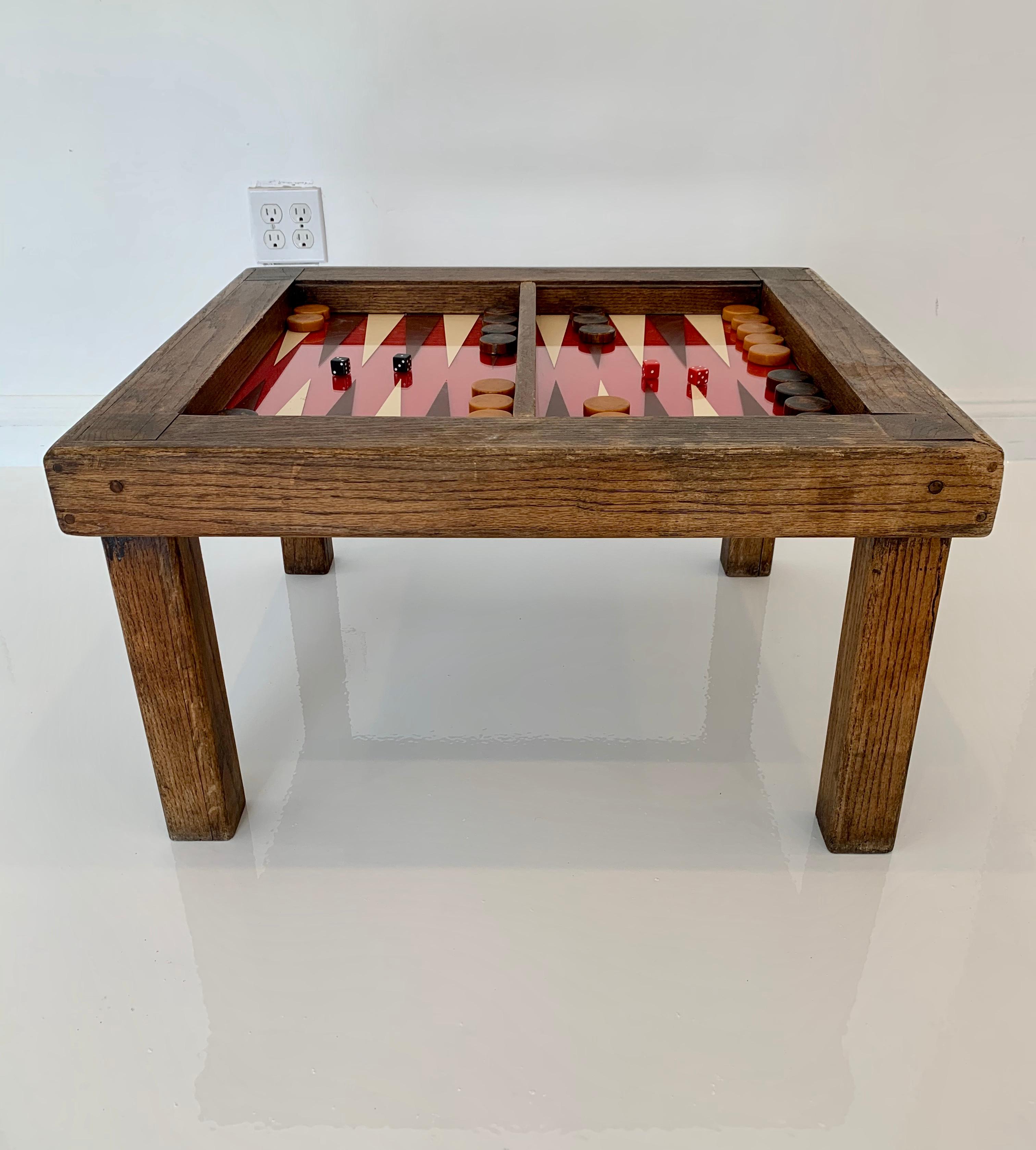 American Primitive Wood and Glass Backgammon Table