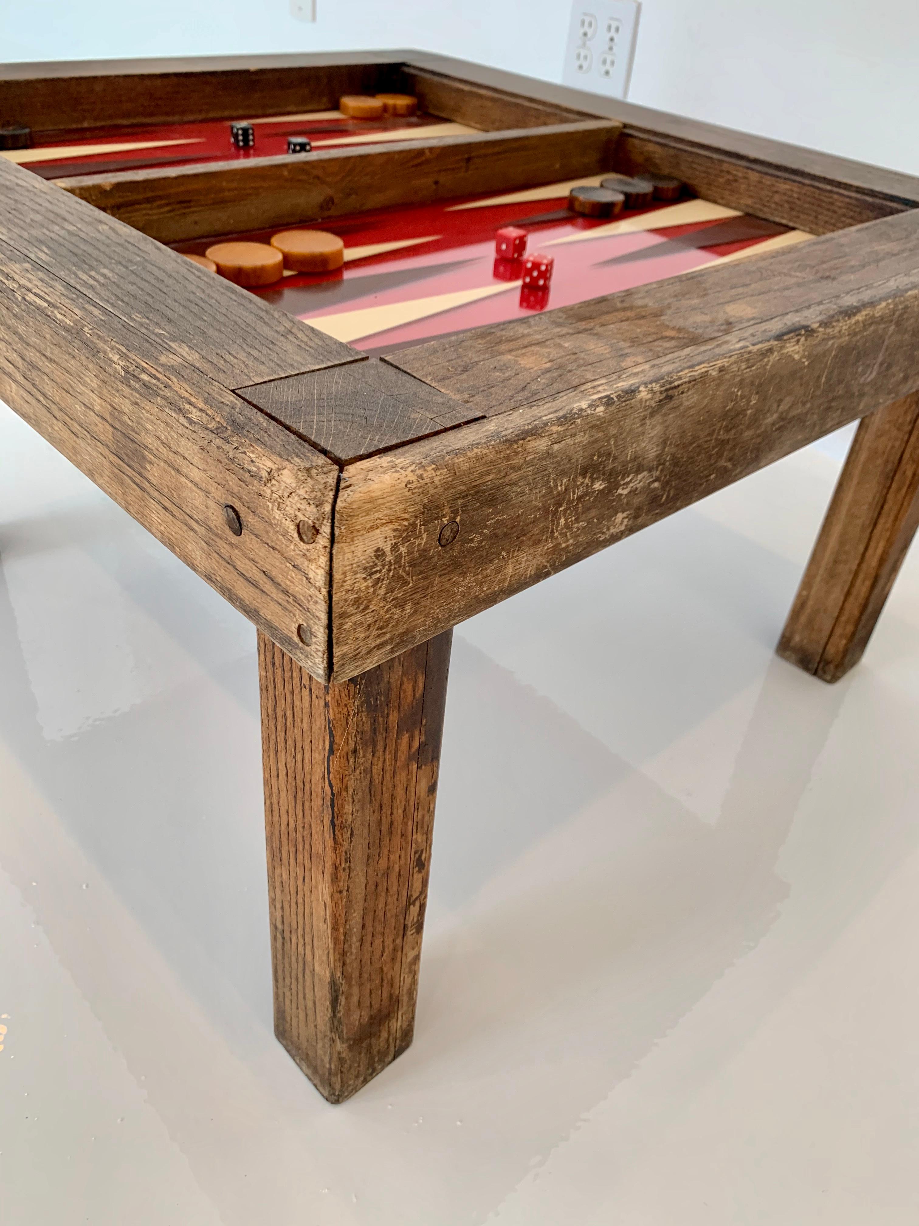 Late 20th Century Primitive Wood and Glass Backgammon Table
