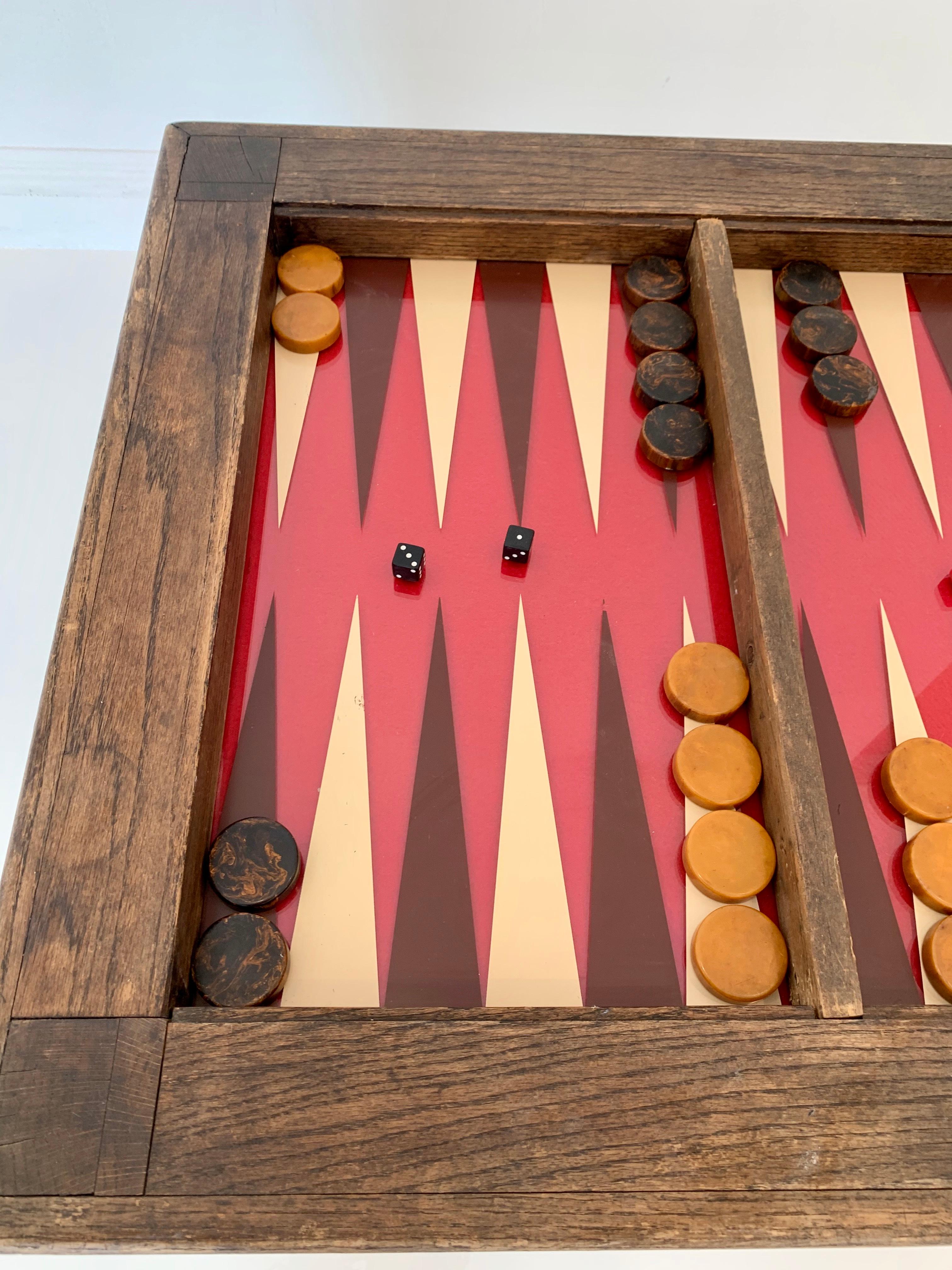 Primitive Wood and Glass Backgammon Table 1