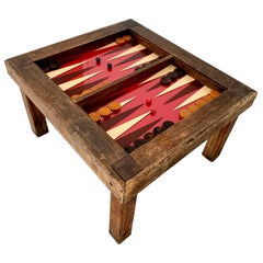 Primitive Wood and Glass Backgammon Table
