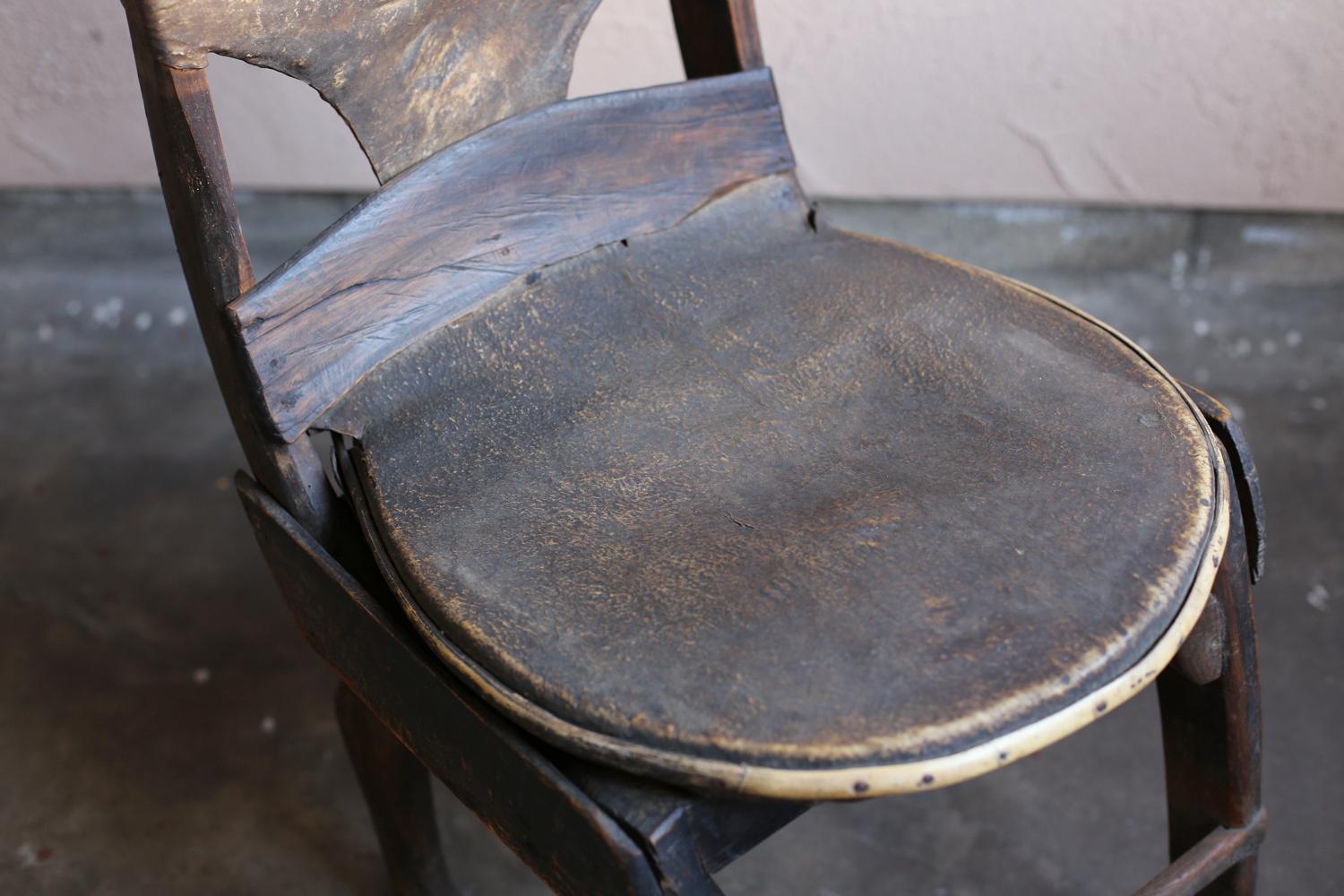 Primitive Wood Chair with old leather from Philippines / Wabi Sabi Mingei For Sale 5