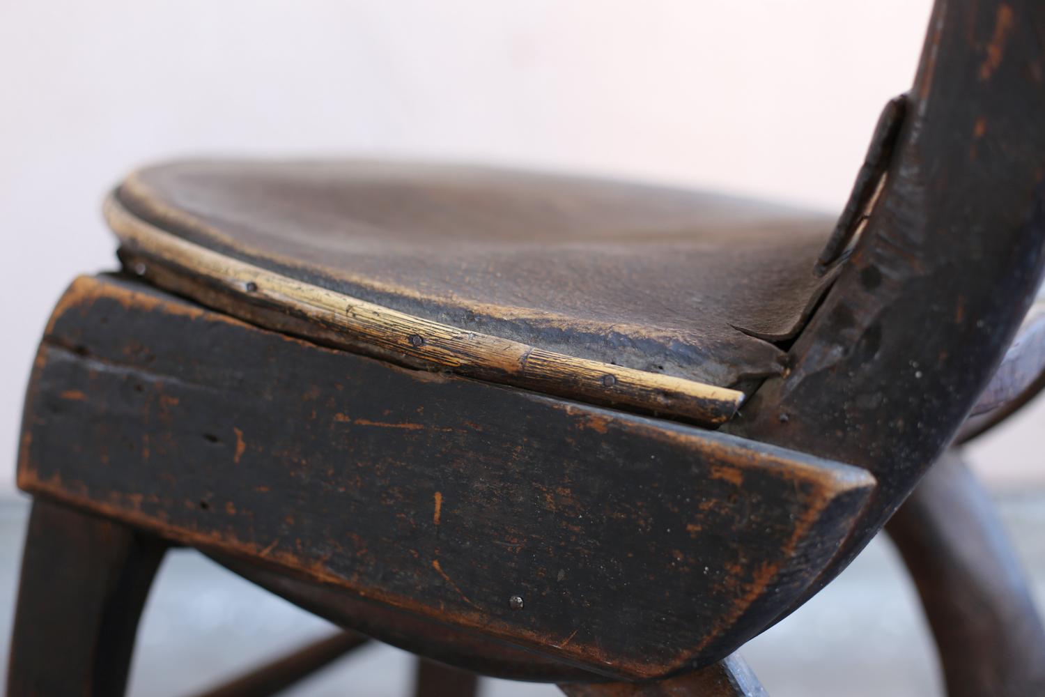 Primitive Wood Chair with old leather from Philippines / Wabi Sabi Mingei For Sale 9