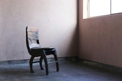 Primitive Wood Chair with old leather from Philippines / Wabi Sabi Mingei