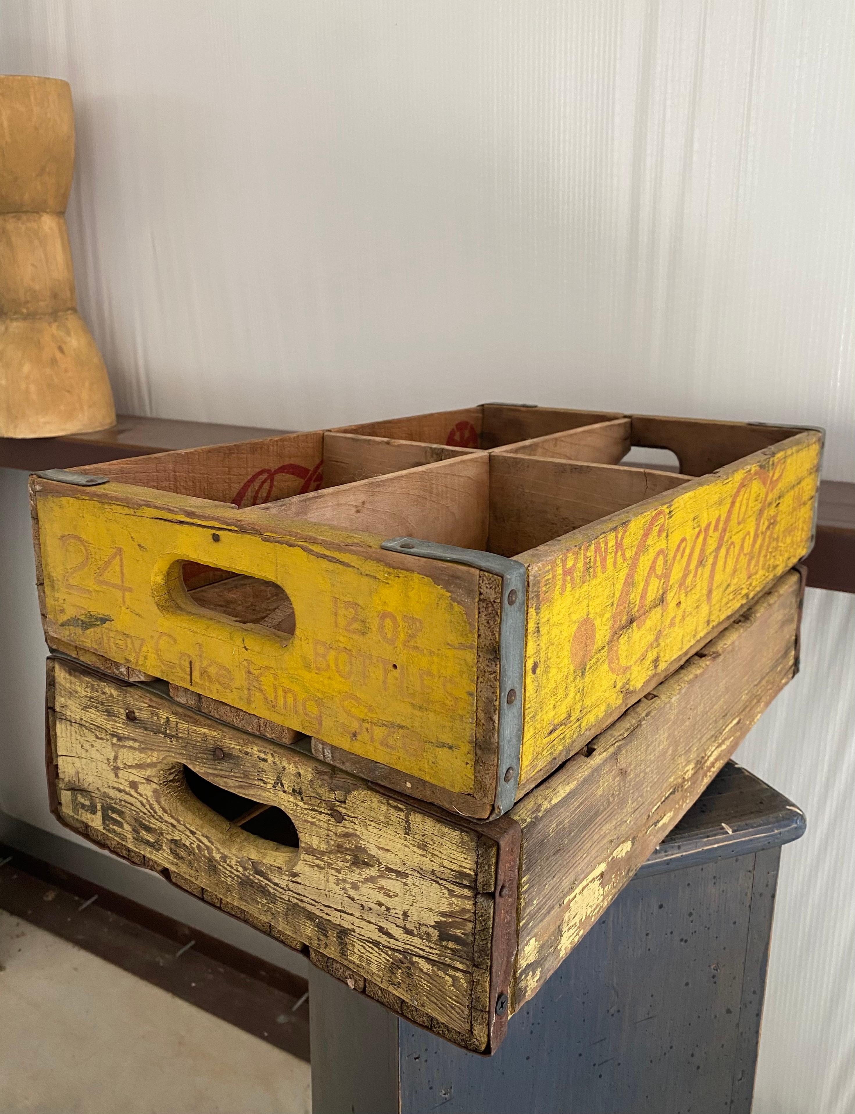 Primitive Wood Soda Crates, Set of 2 For Sale 5