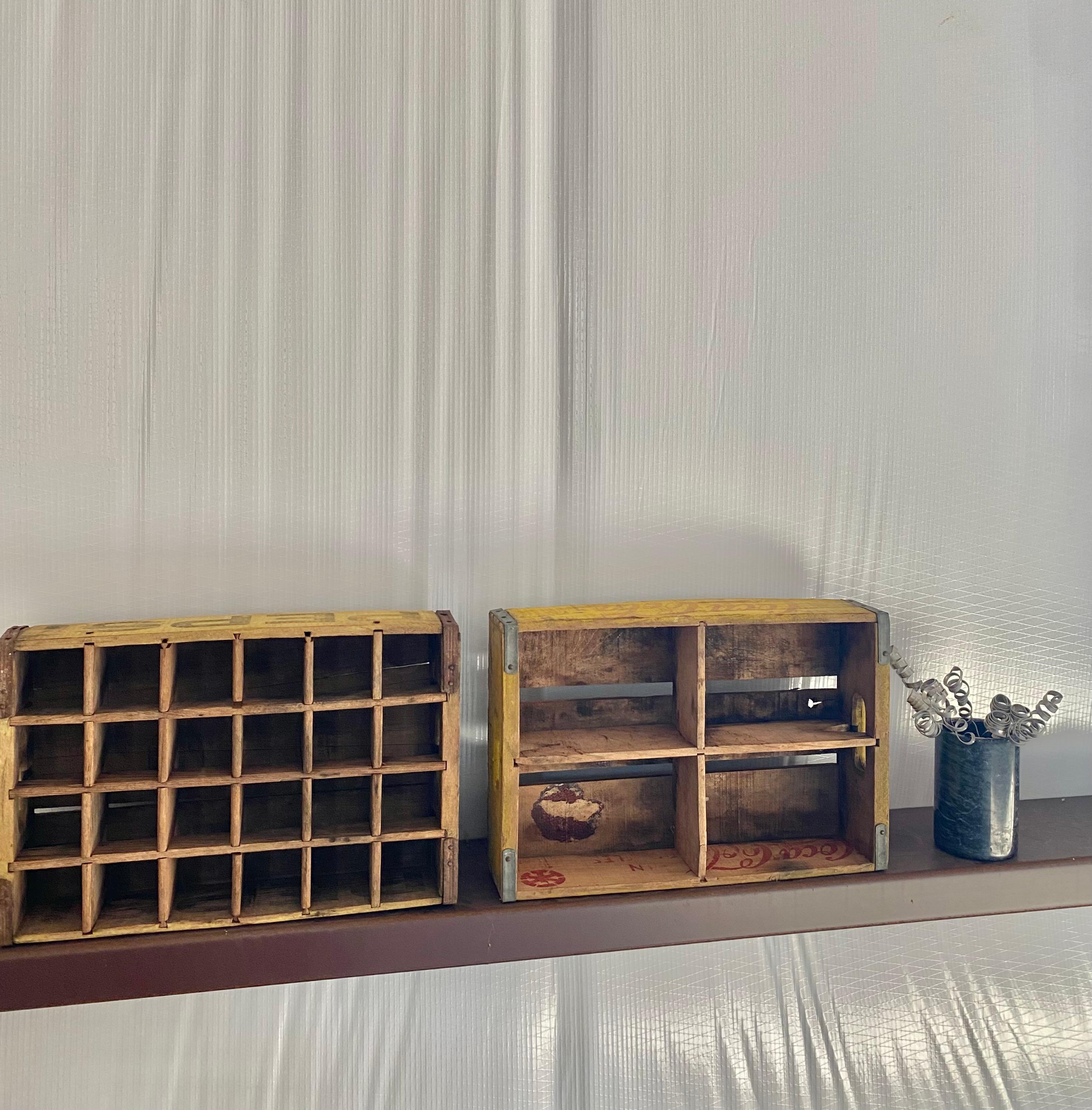 Metal Primitive Wood Soda Crates, Set of 2 For Sale