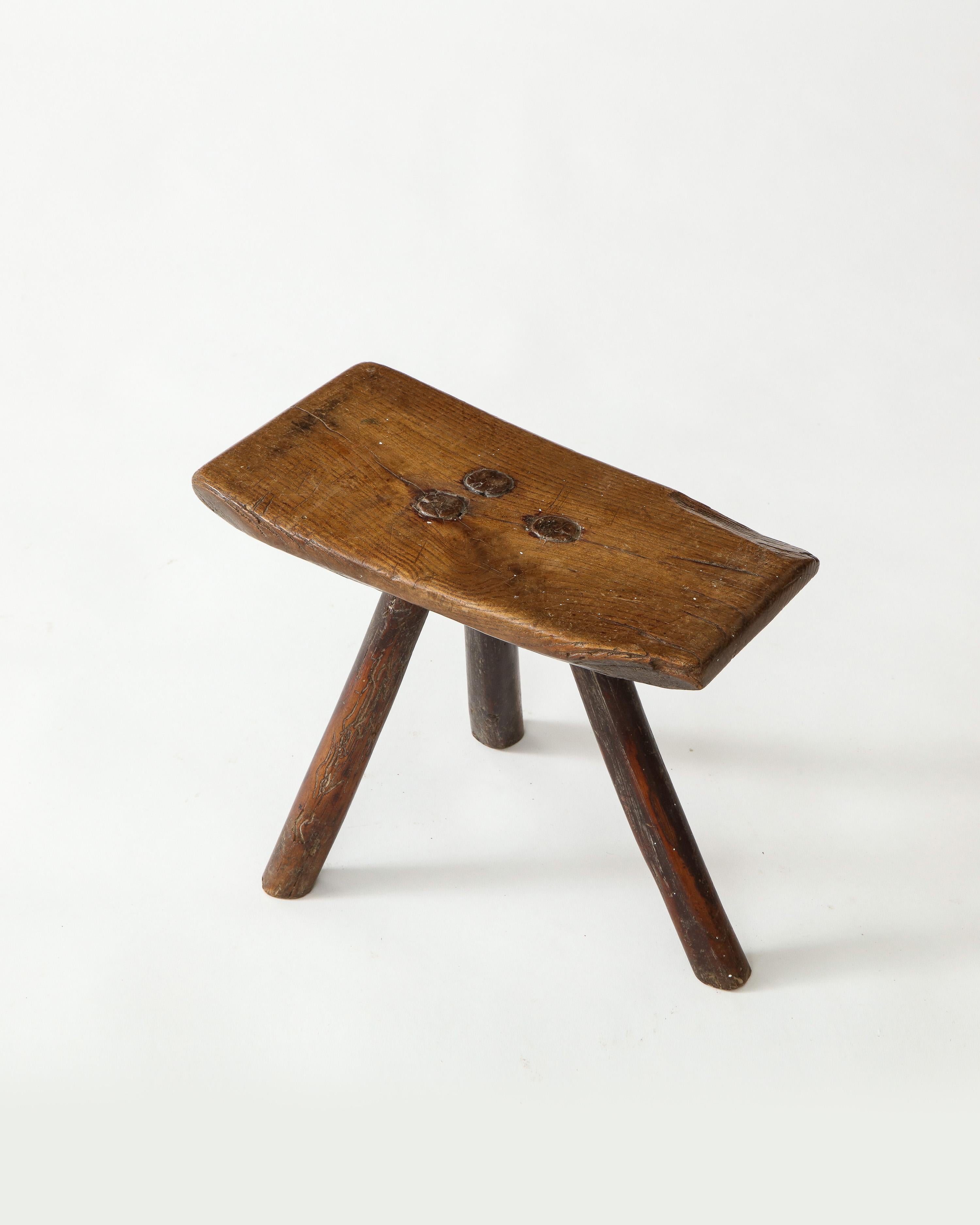 Rustic Wood Splayed Leg Tripodal Low Stool 3