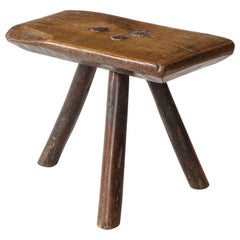 Rustic Wood Splayed Leg Tripodal Low Stool