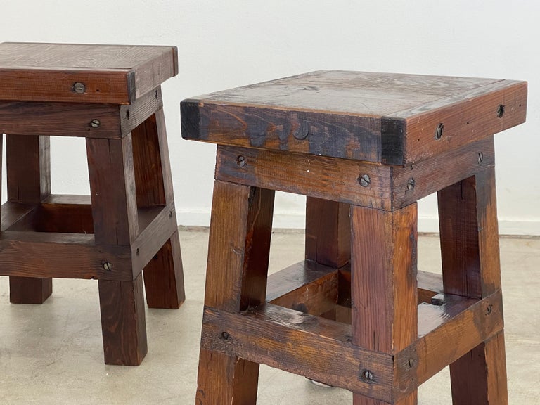 French Primitive Wood Stools For Sale