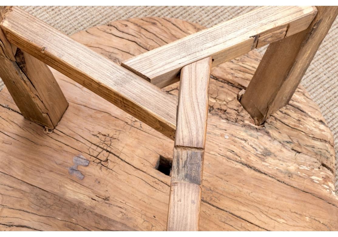Primitive Wood Table With Antique Wheel Top Abîmé - En vente à Bridgeport, CT