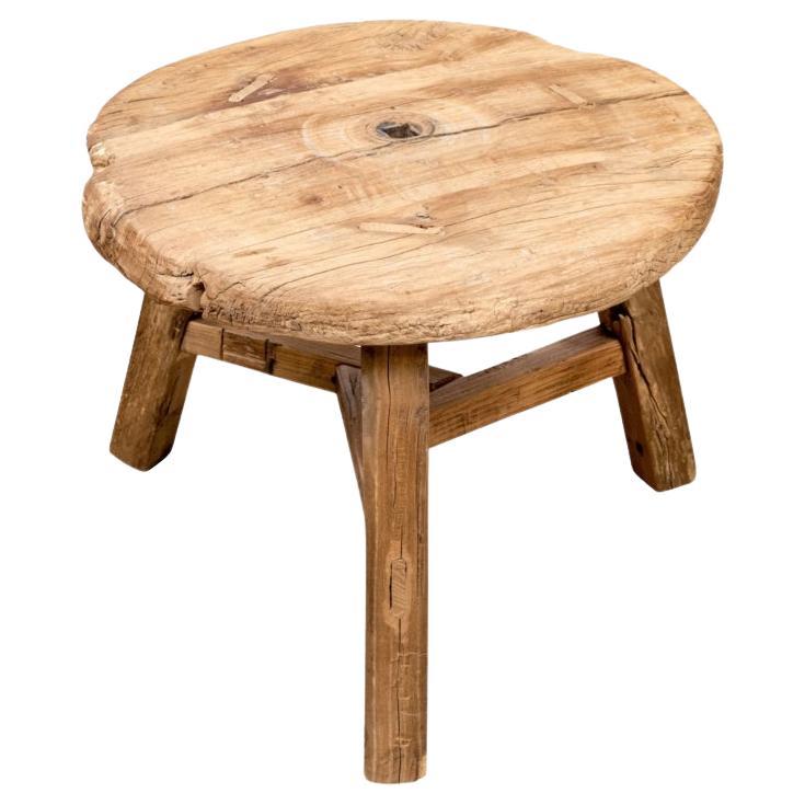 Primitive Wood Table With Antique Wheel Top