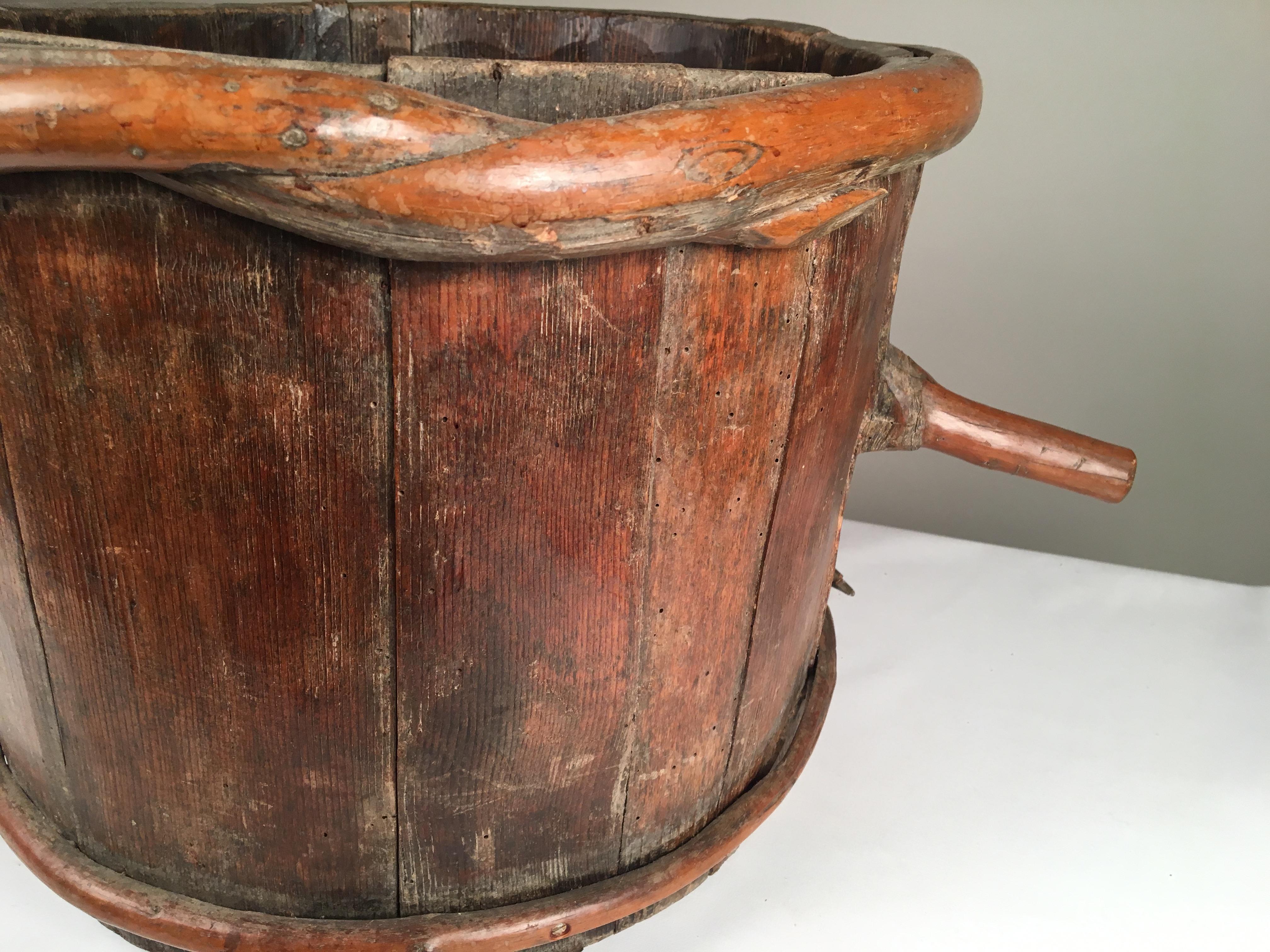 Hand-Crafted Primitive Wood Water Bucket, French, 18th Century