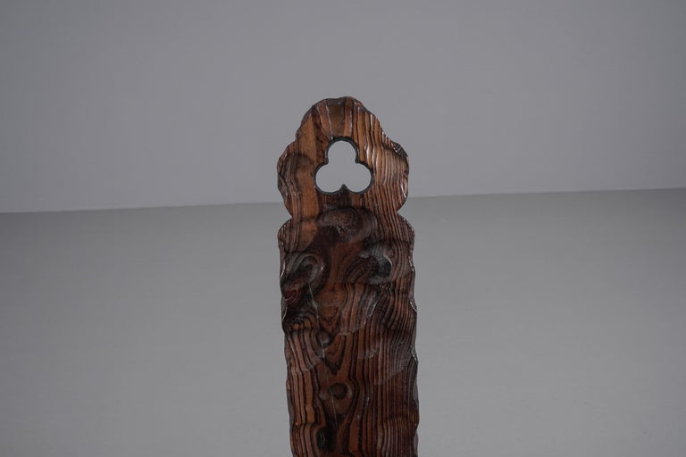 Brutalist Wooden 3-Legged Hand Carved Chair, 1950s For Sale at 1stDibs
