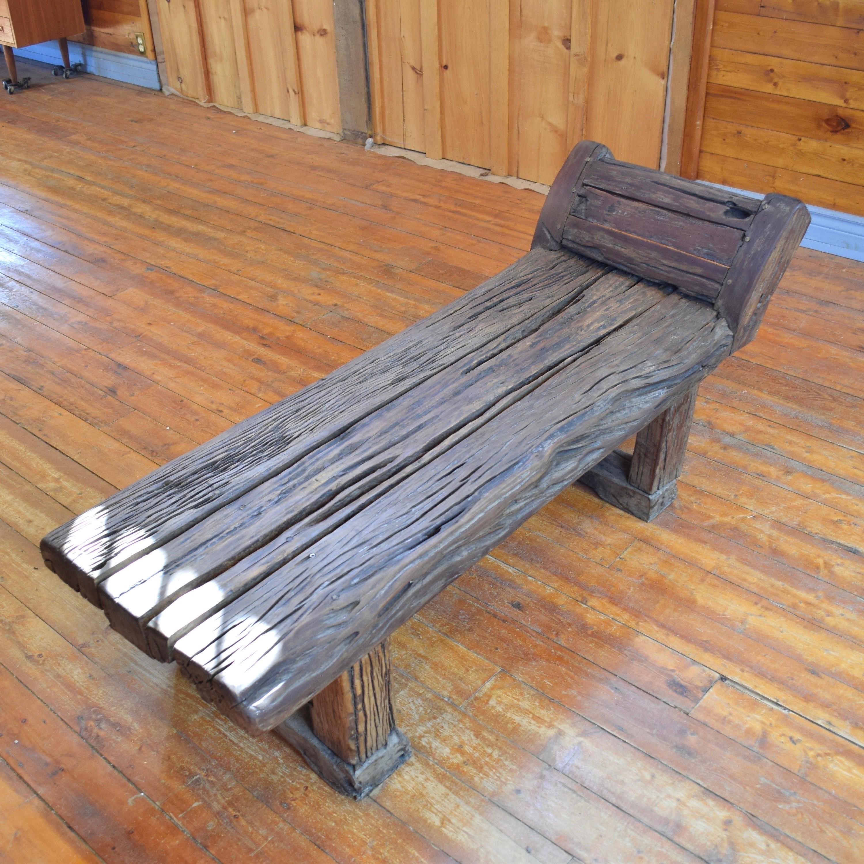 Petrified Wood Primitive Wooden Bench  For Sale