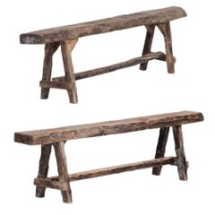 Primitive Wooden Bench, France, circa 1930