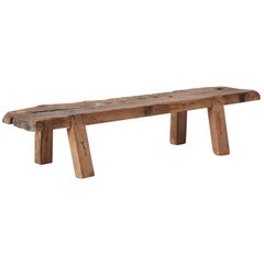 Vintage Primitive Wooden Bench, France, Early 20th Century
