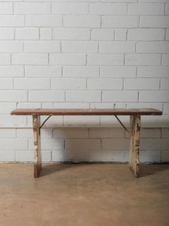 Primitive Wooden Bench with Original Chippy Paint and Rustic Patina