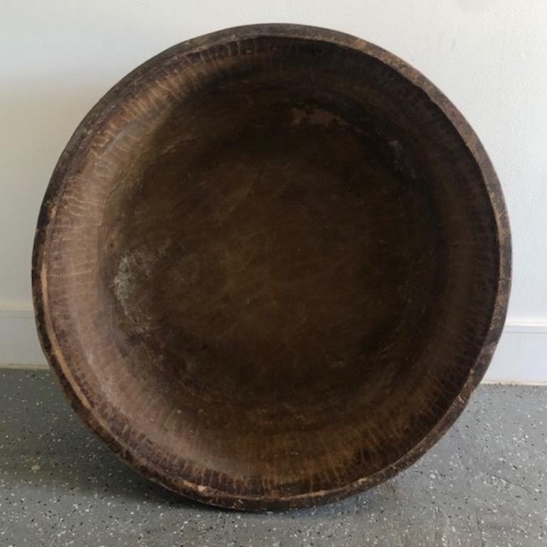 Primitive Wooden Bowl with Brown Patina from Japan 2