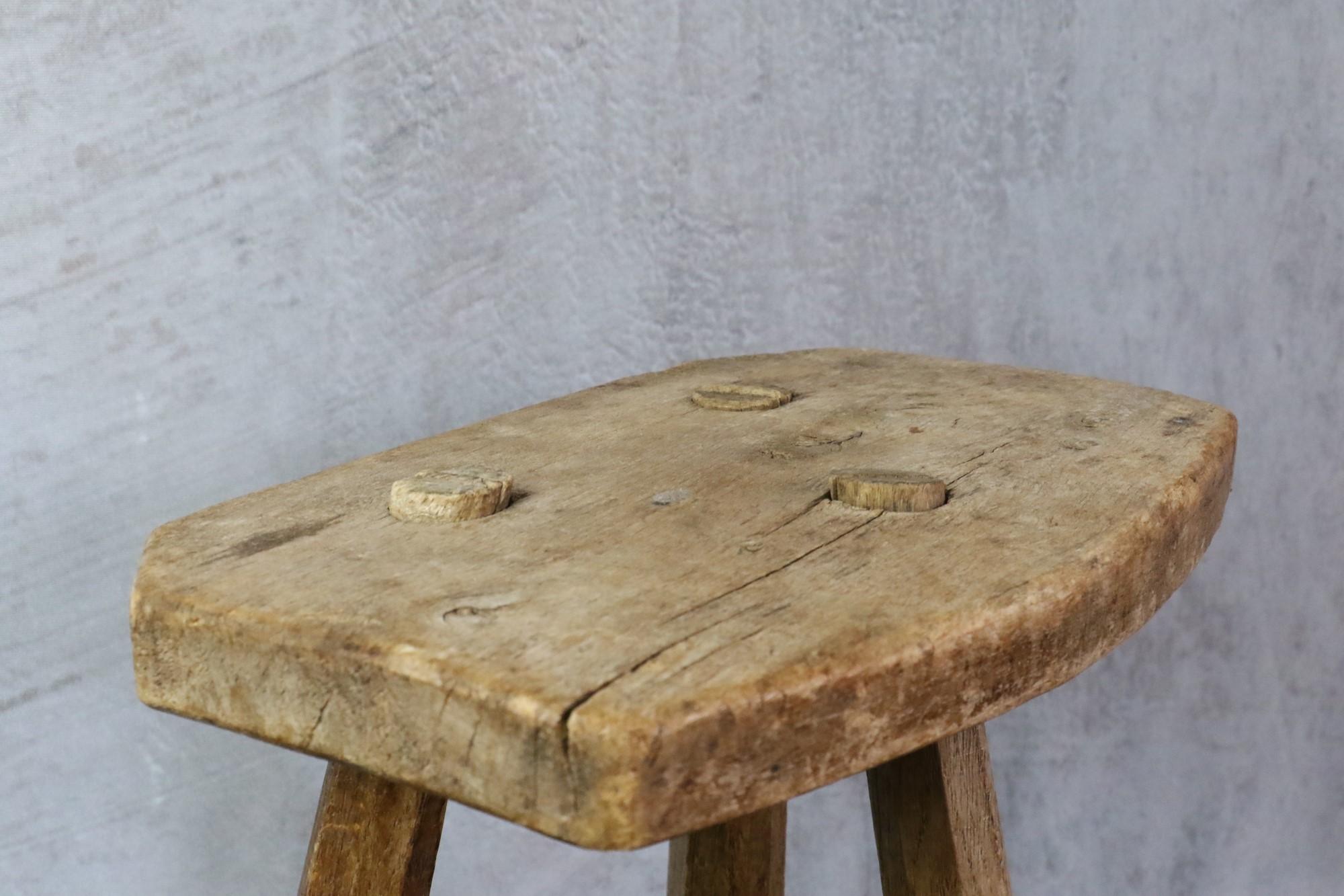 Primitive Wooden Brutalist Stool, Milking Stool, French, Folk Art, circa 1900 3