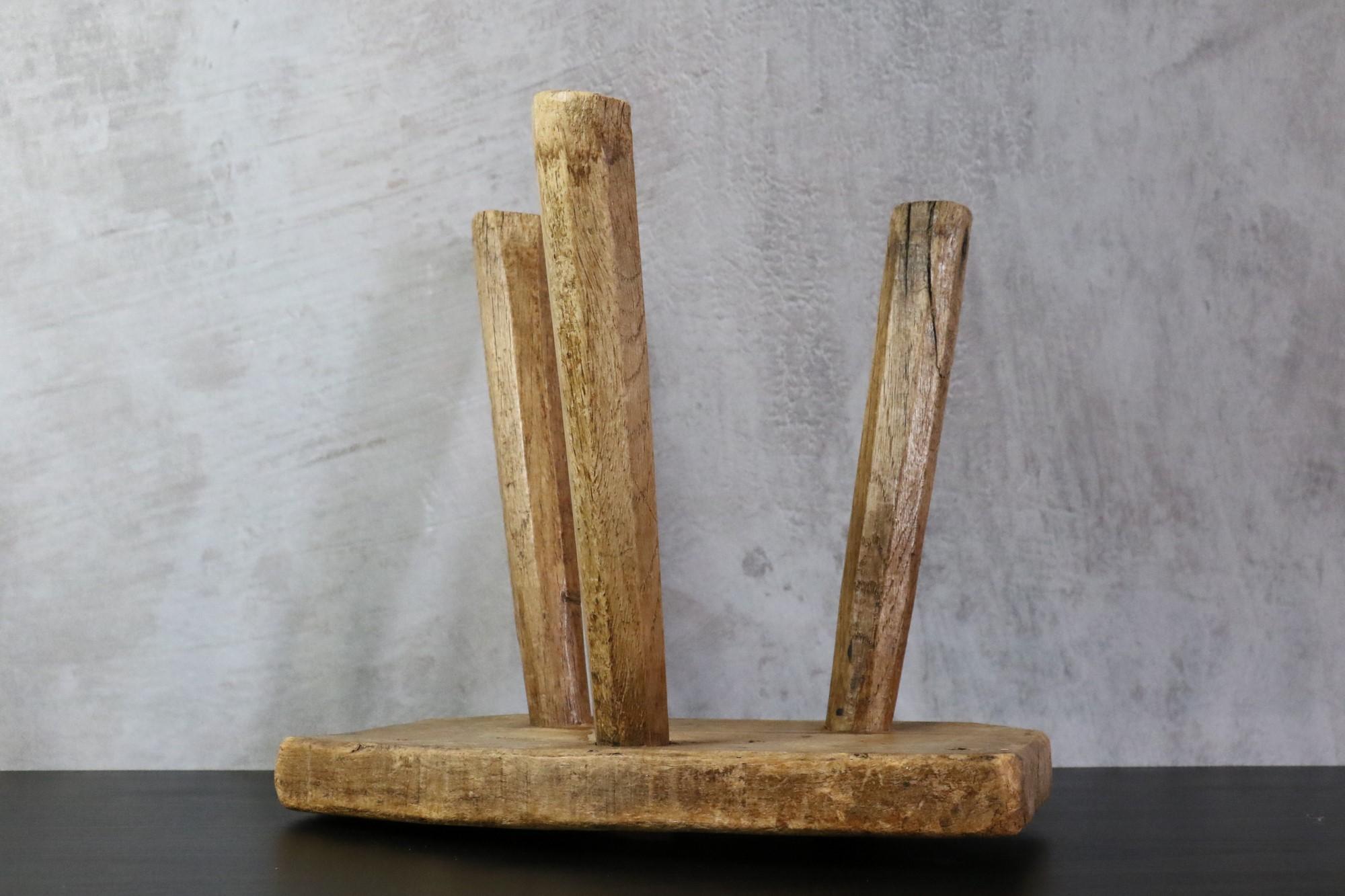 Primitive Wooden Brutalist Stool, Milking Stool, French, Folk Art, circa 1900 4
