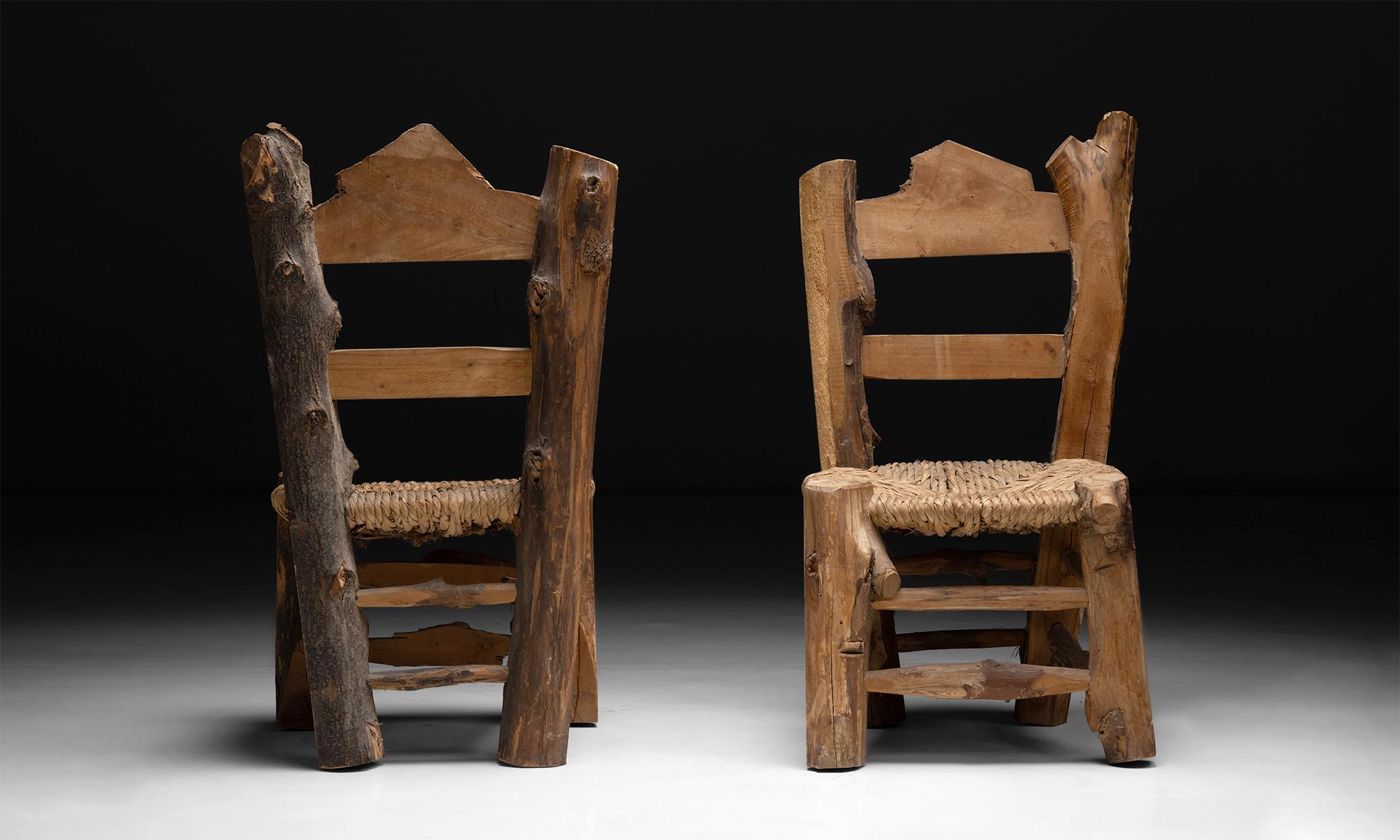 French Primitive Wooden Chairs, France, circa 1960 For Sale