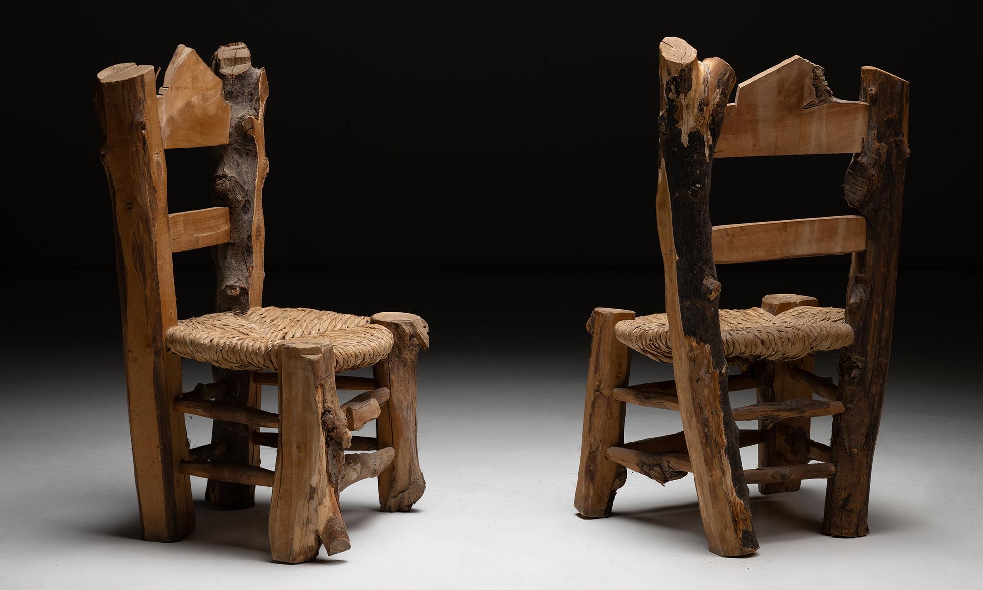 Primitive Wooden Chairs, France, circa 1960 In Good Condition For Sale In Culver City, CA