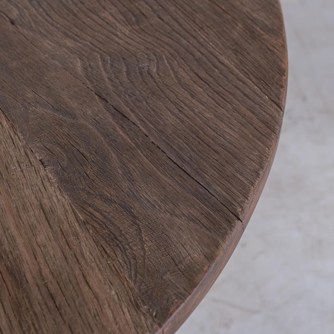 Primitive Wooden Circular Belgium Dining Table For Sale 7