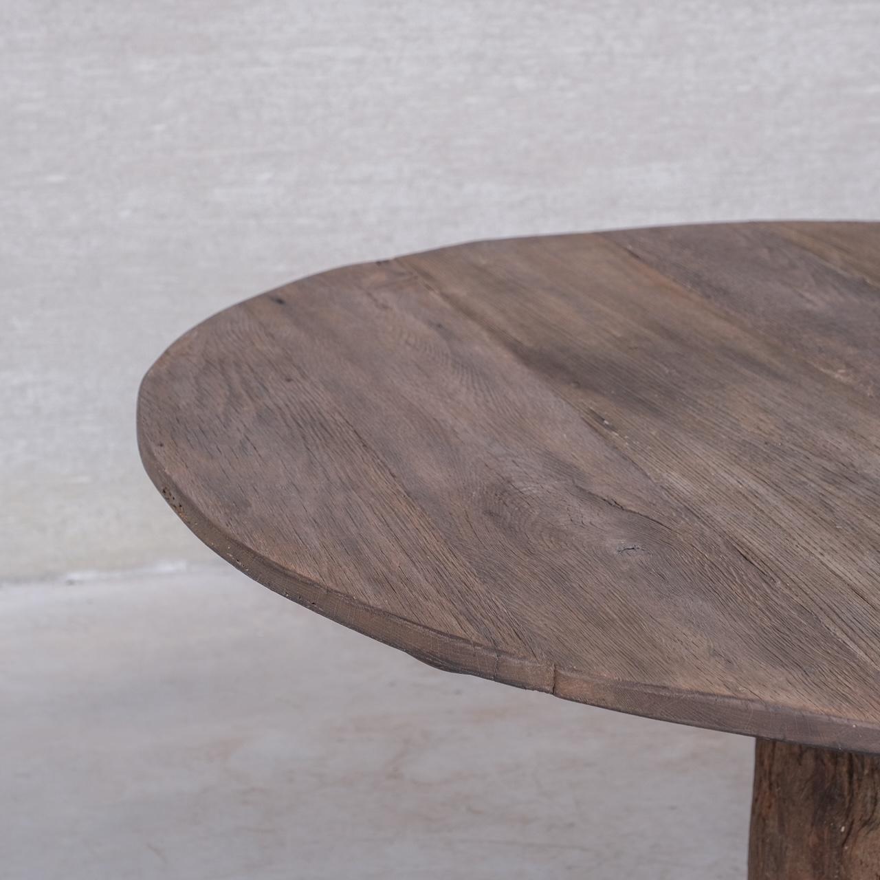 Primitive Wooden Circular Belgium Dining Table For Sale 1