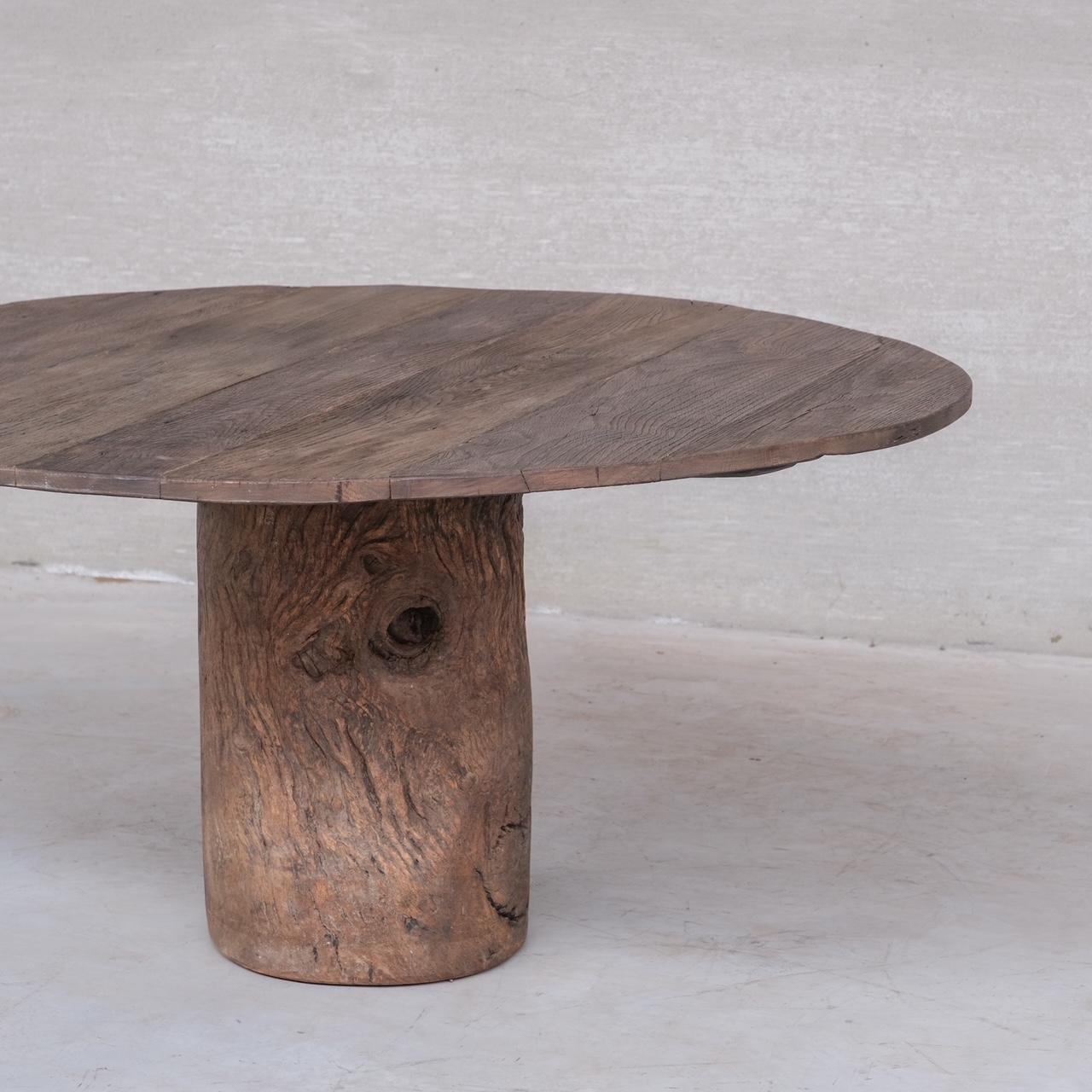 Primitive Wooden Circular Belgium Dining Table For Sale 3
