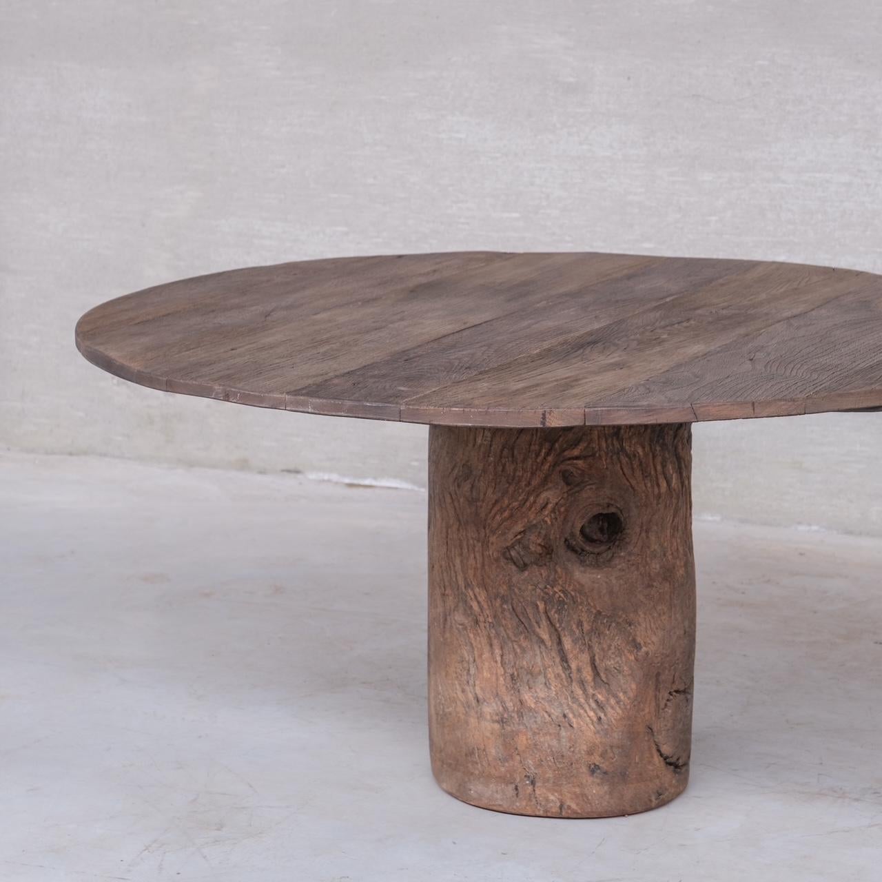Primitive Wooden Circular Belgium Dining Table For Sale 4
