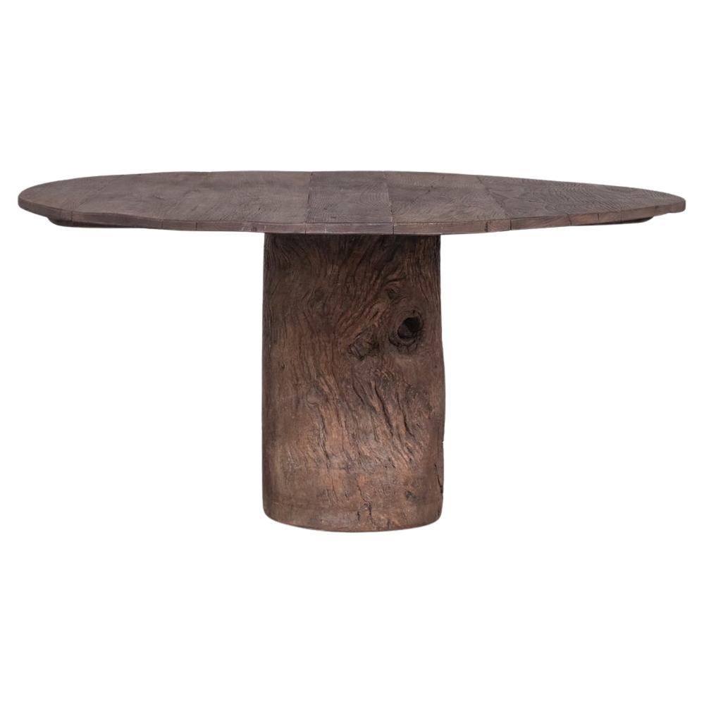 Table de salle à manger circulaire belge primitive en bois