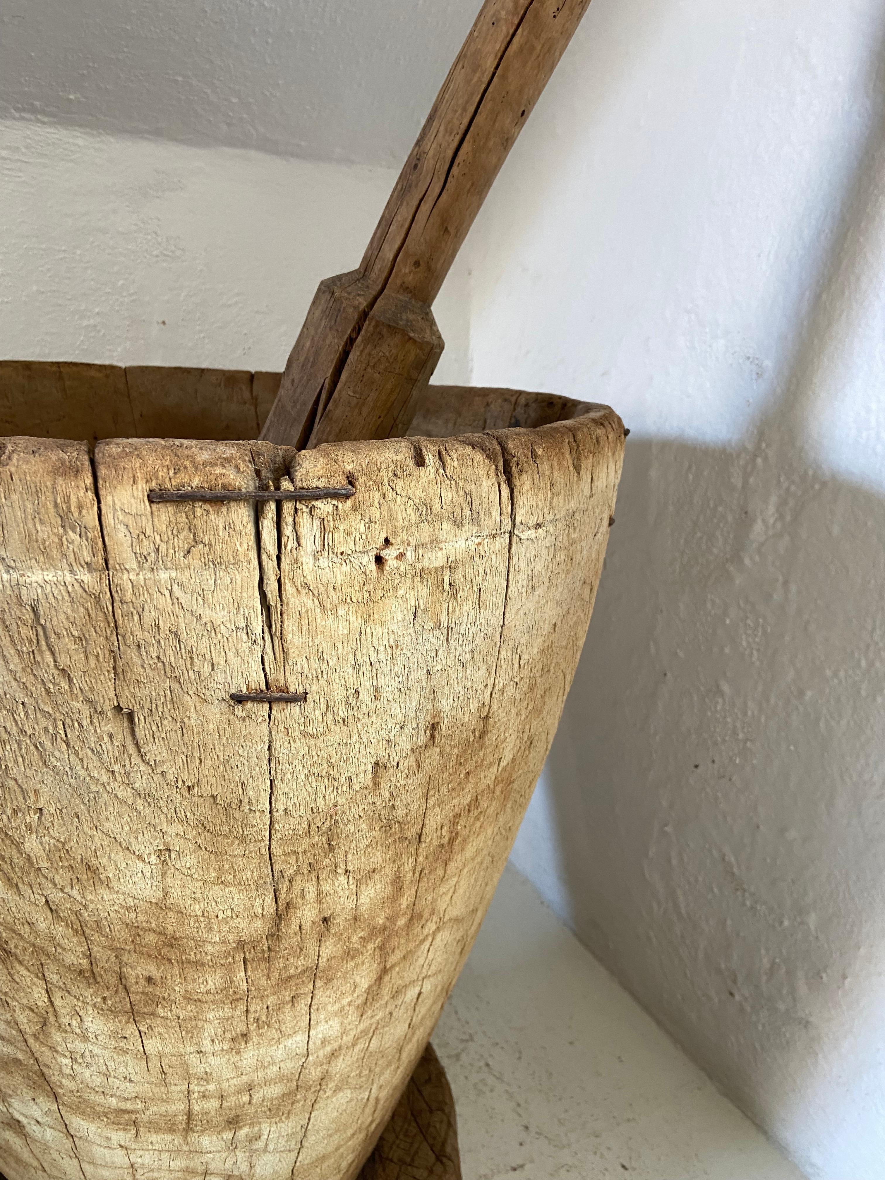 Modern Primitive Wooden Coffee Mortar by Artefakto For Sale