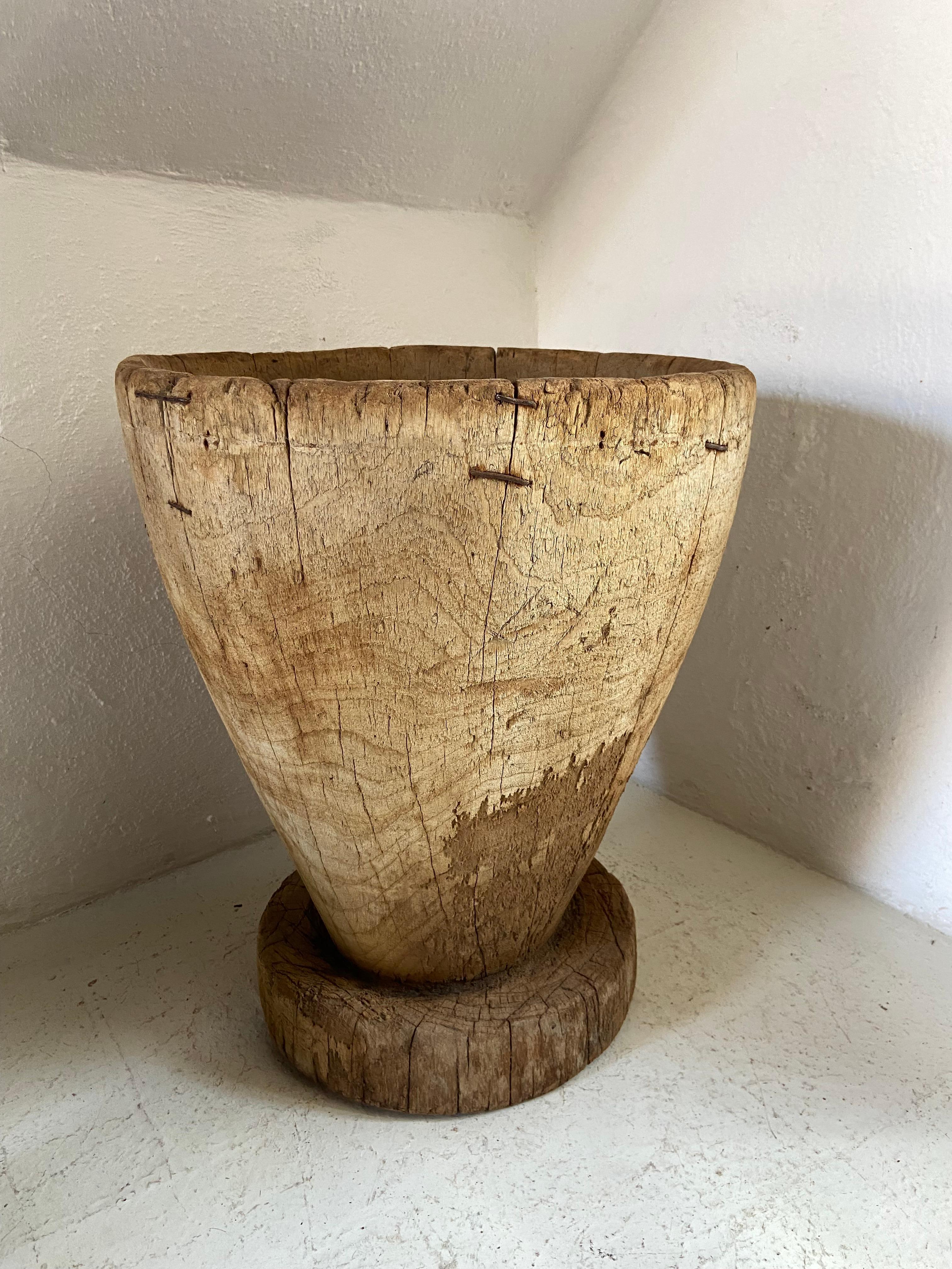 Contemporary Primitive Wooden Coffee Mortar by Artefakto For Sale