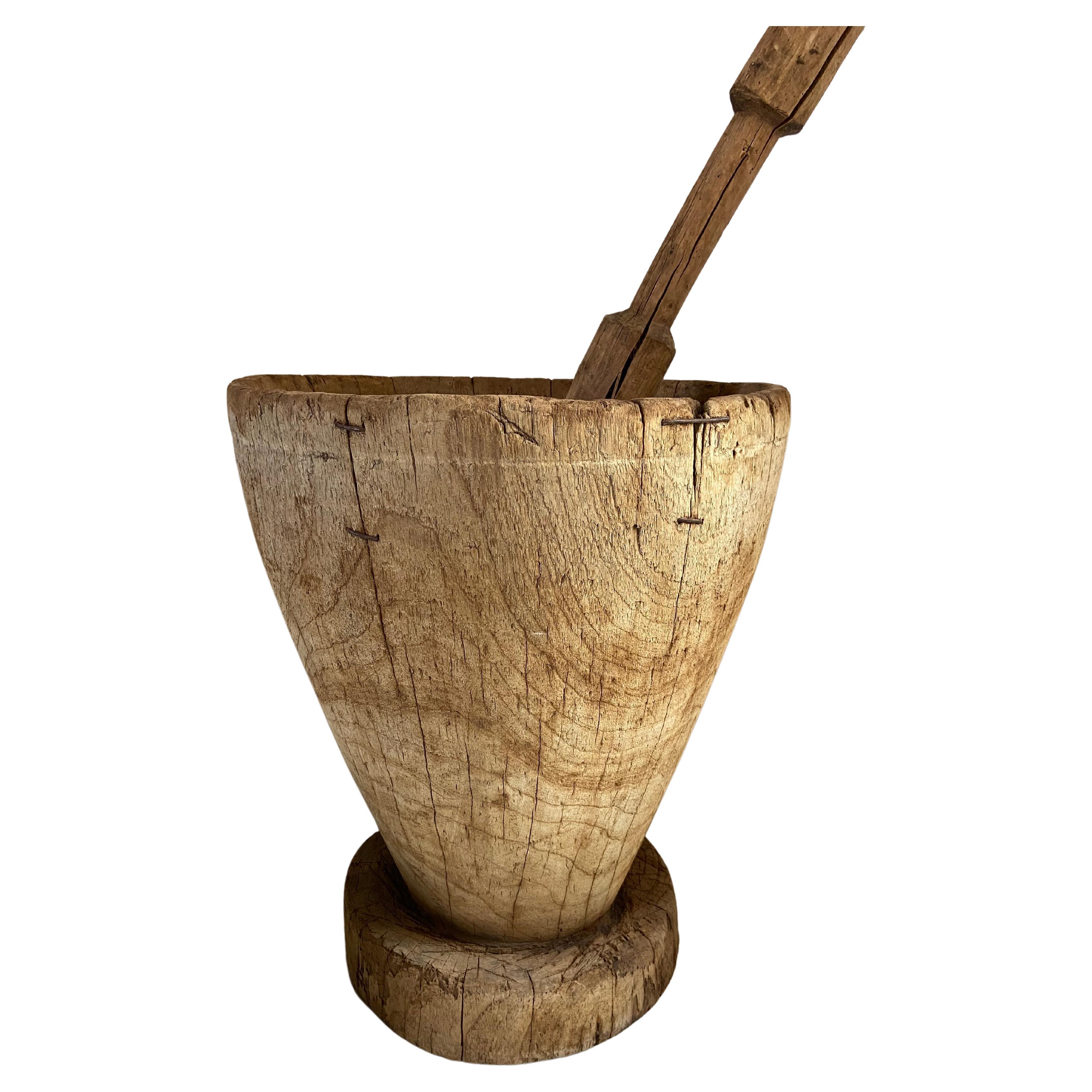 Primitive Wooden Coffee Mortar by Artefakto For Sale