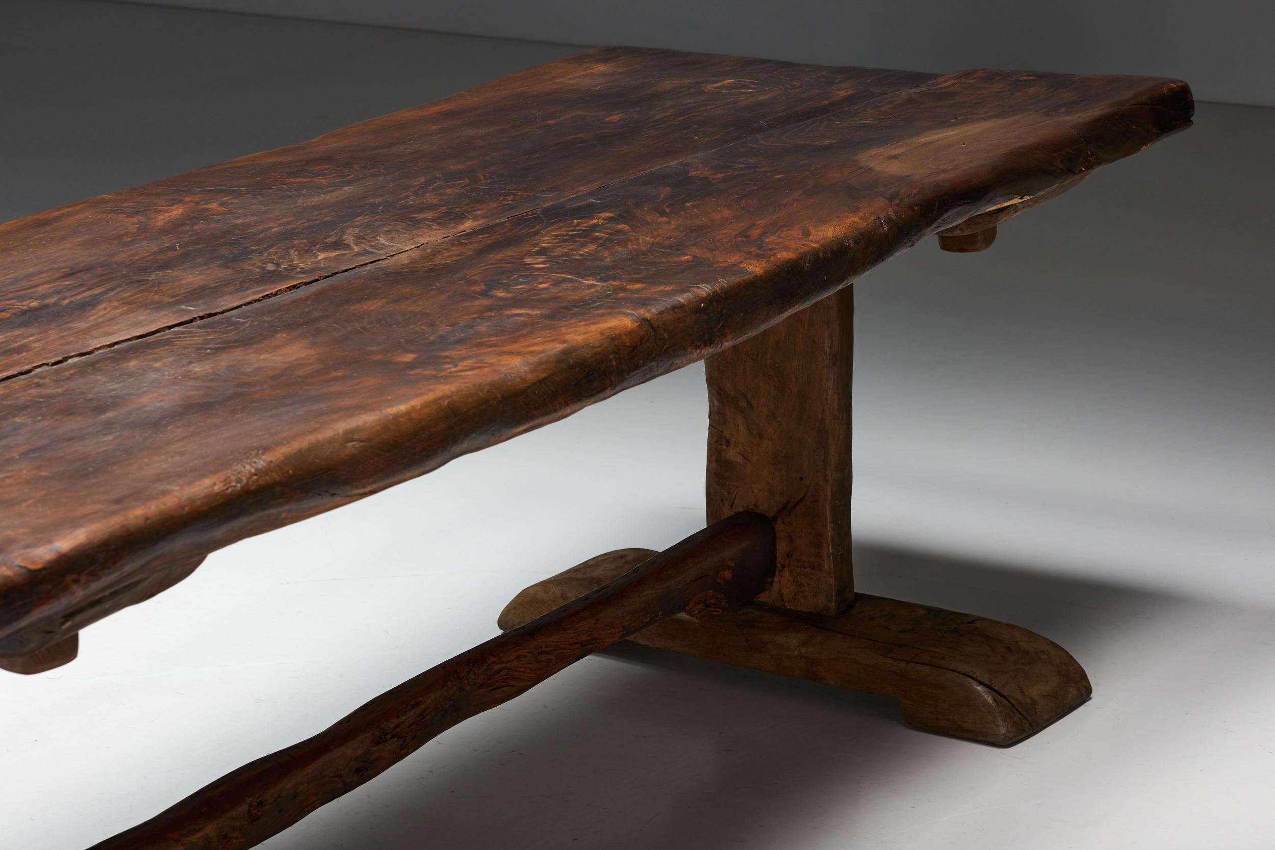 Primitive Wooden Dining Table, France, 1940s 4