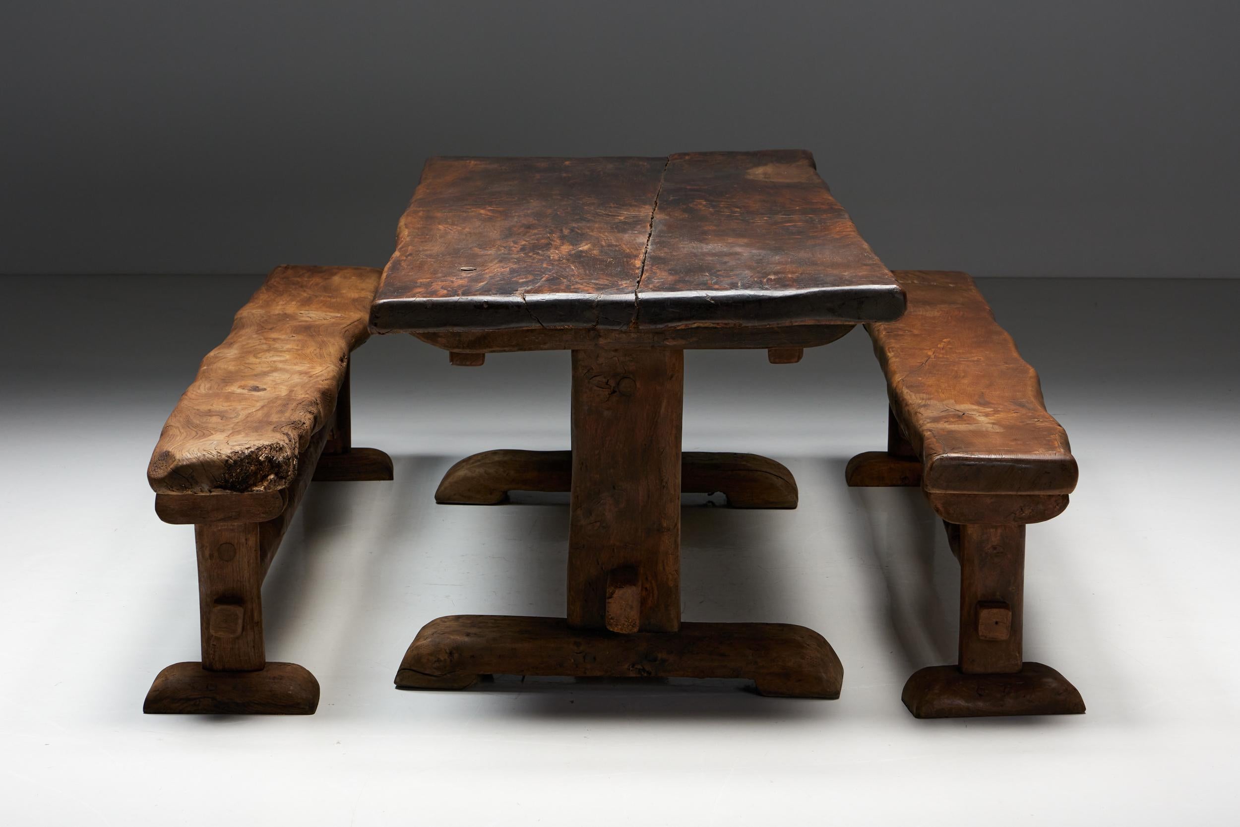 Primitive Wooden Dining Table, France, 1940s 5
