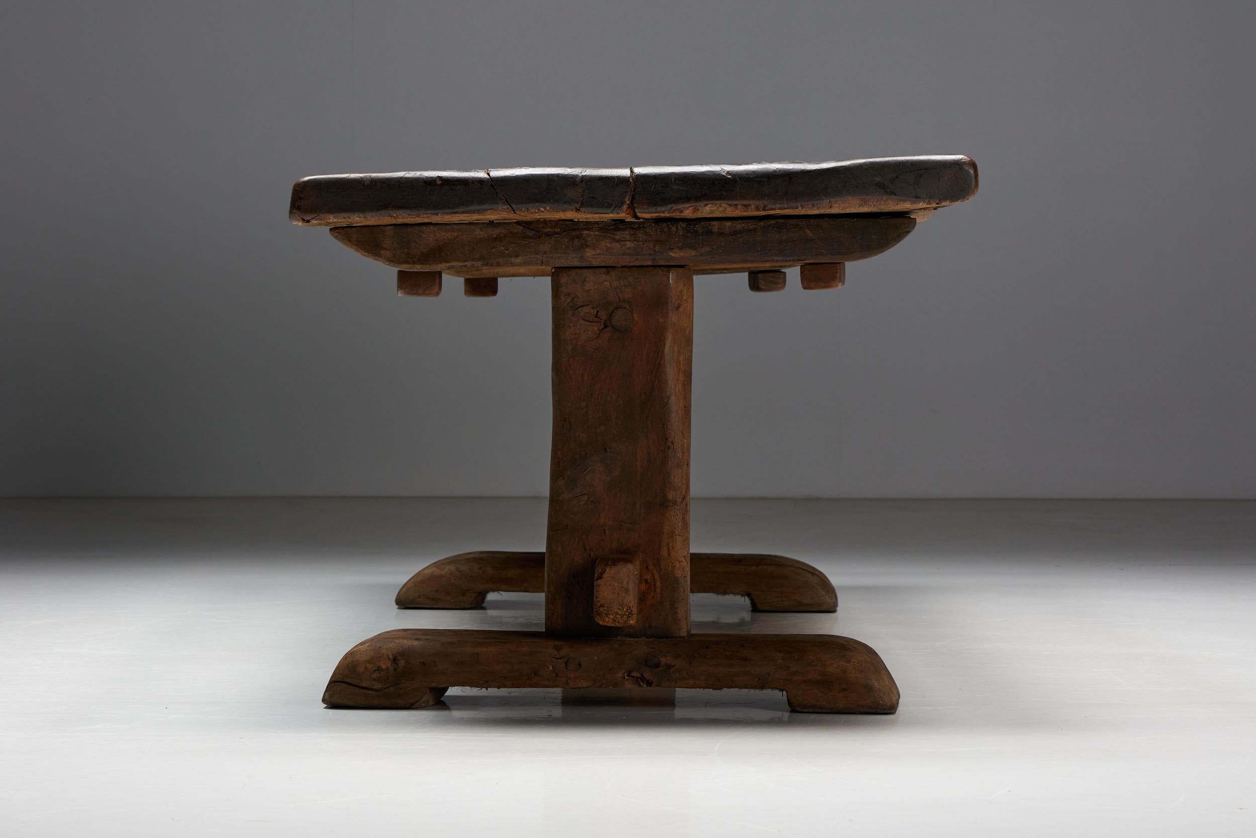 Rustic Primitive Wooden Dining Table, France, 1940s