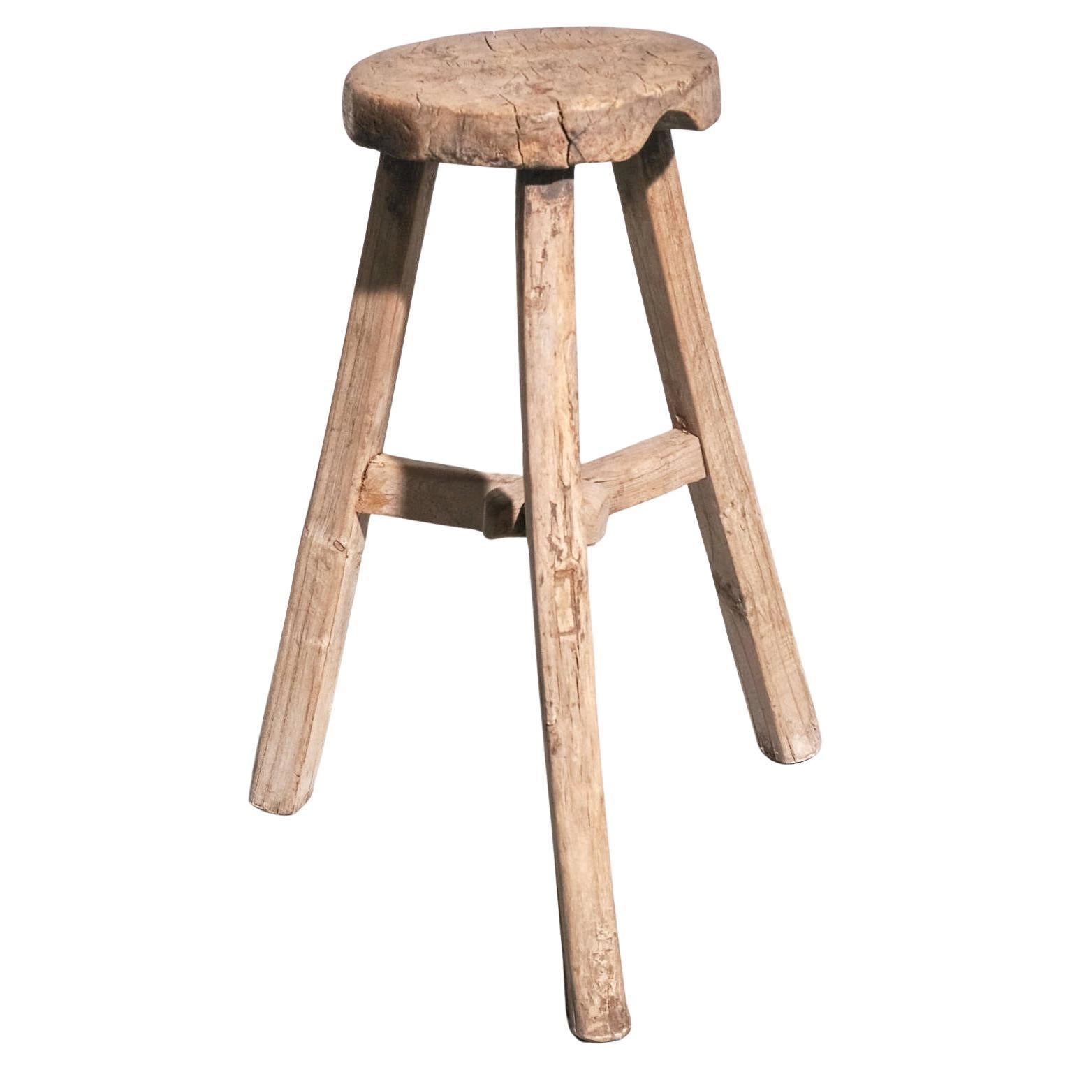 Primitive Wooden French Stool from the 1940s