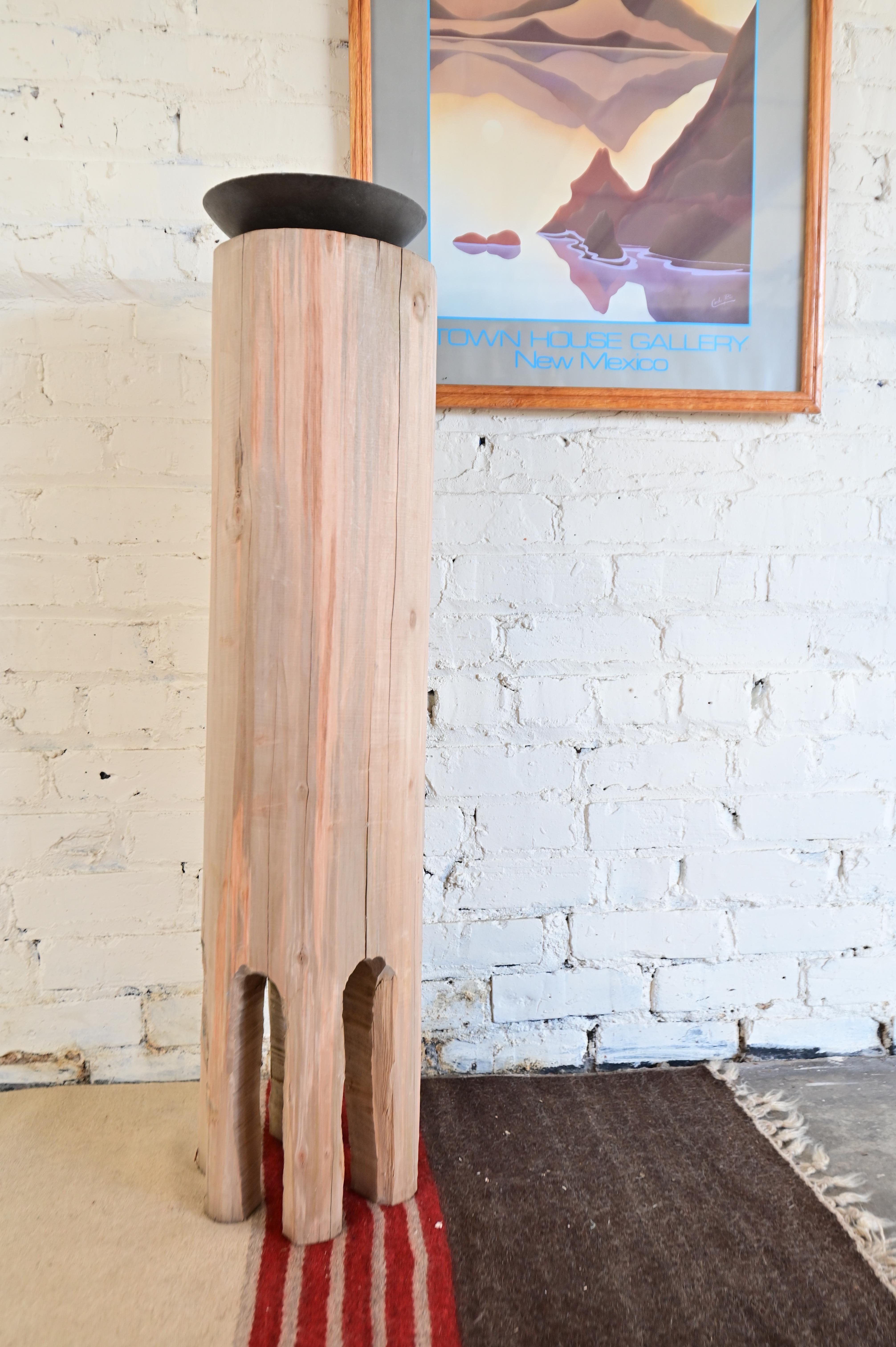 Contemporary Primitive Wooden Pedestal For Sale