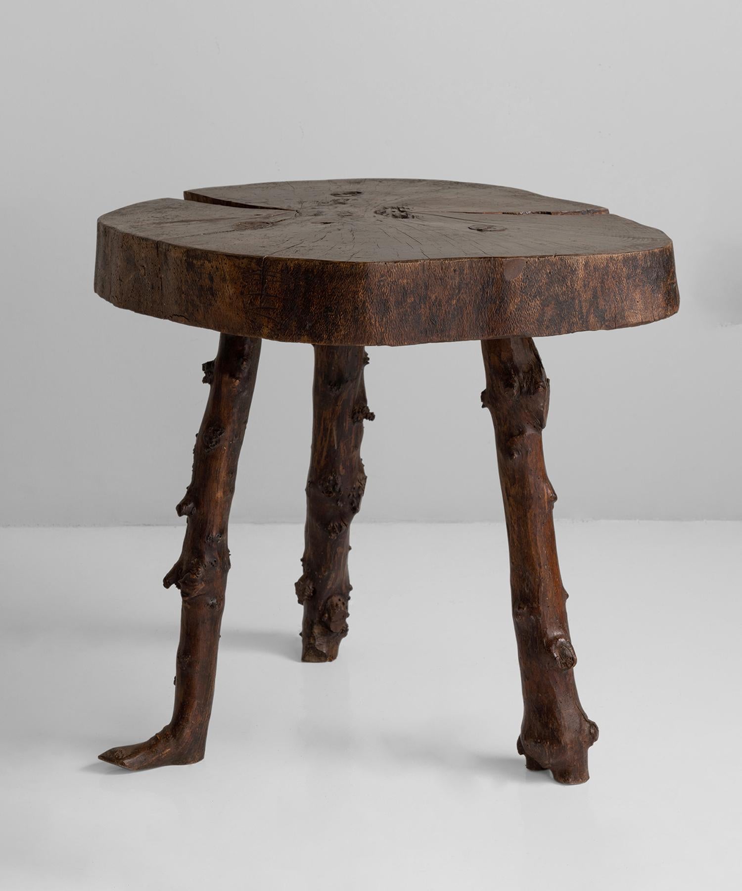French Primitive Wooden Slab Table, France, 19th Century