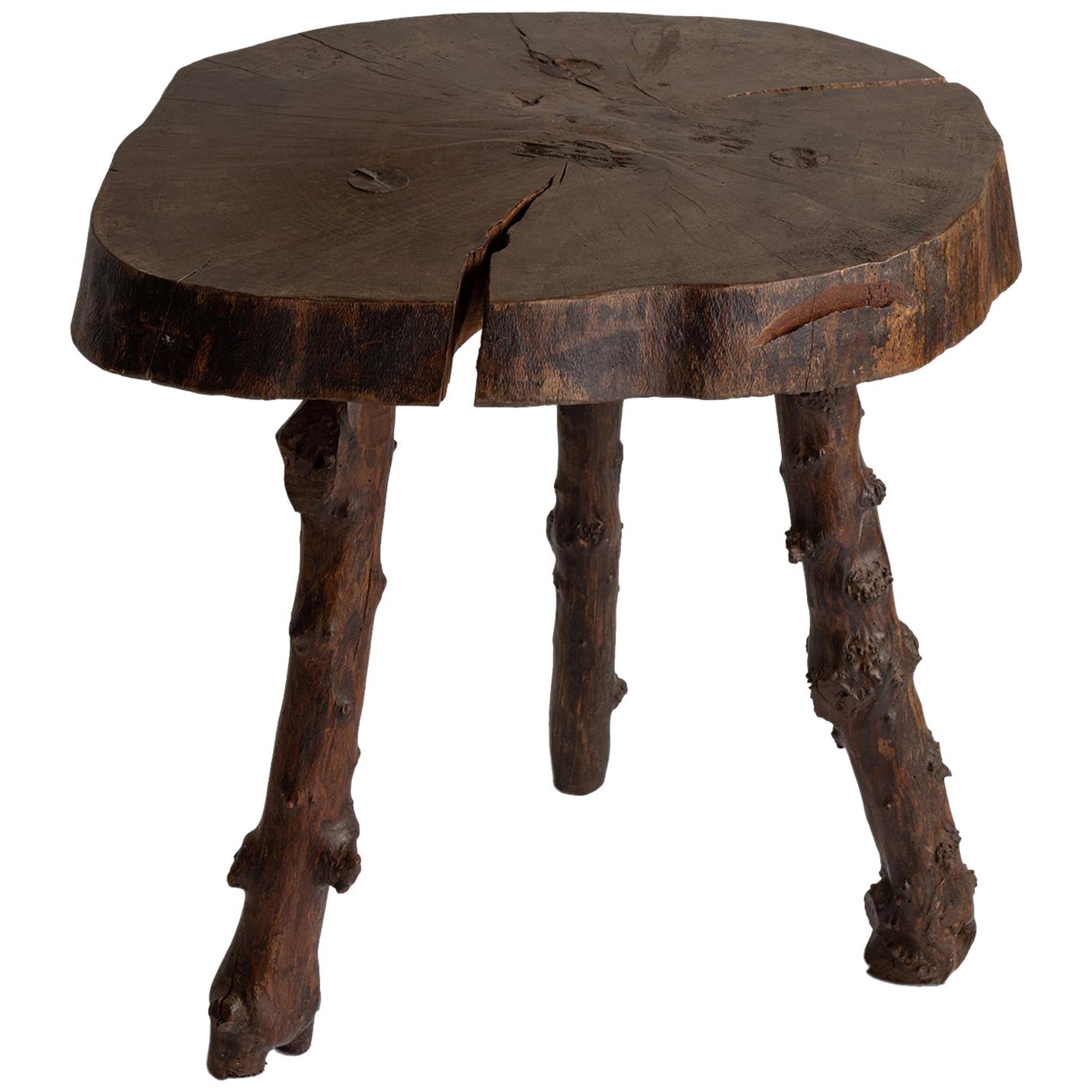Primitive Wooden Slab Table, France, 19th Century