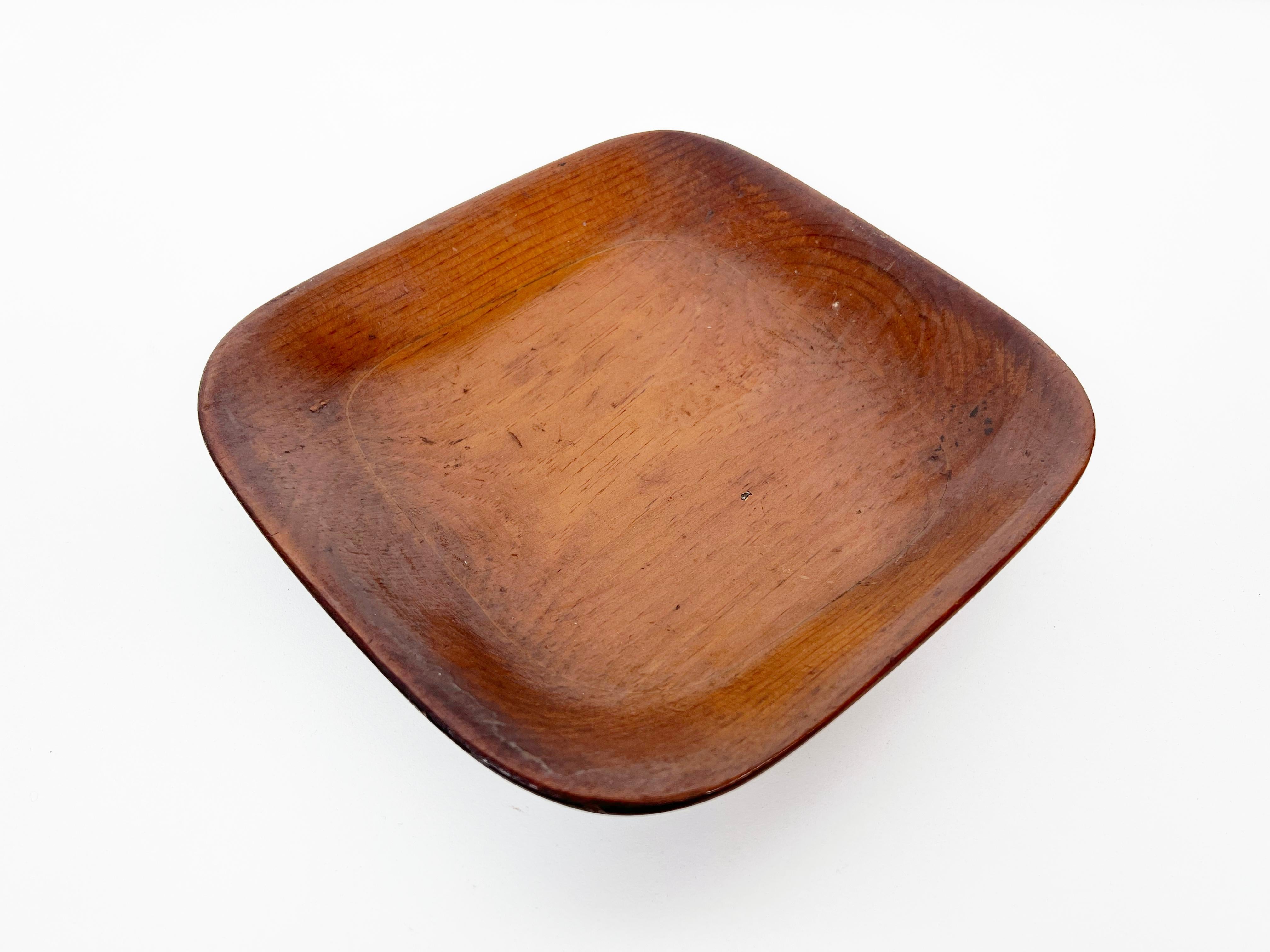 Primitive Wooden Square Bowl For Sale 3