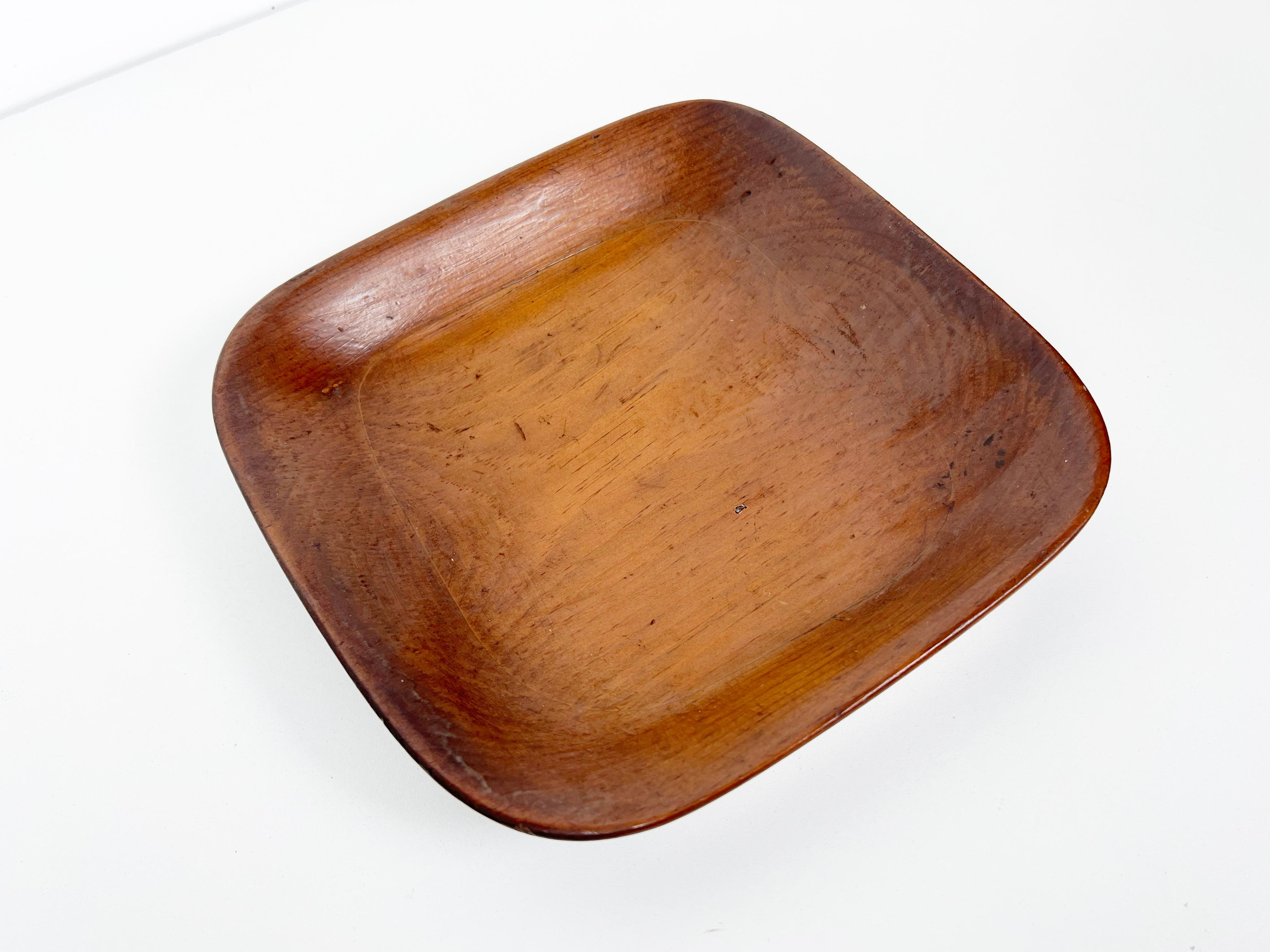 American Primitive Wooden Square Bowl For Sale