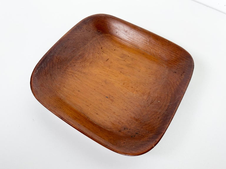 Primitive Wooden Square Bowl For Sale at 1stDibs