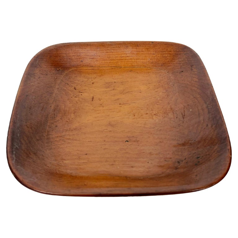 Primitive Wooden Square Bowl For Sale at 1stDibs